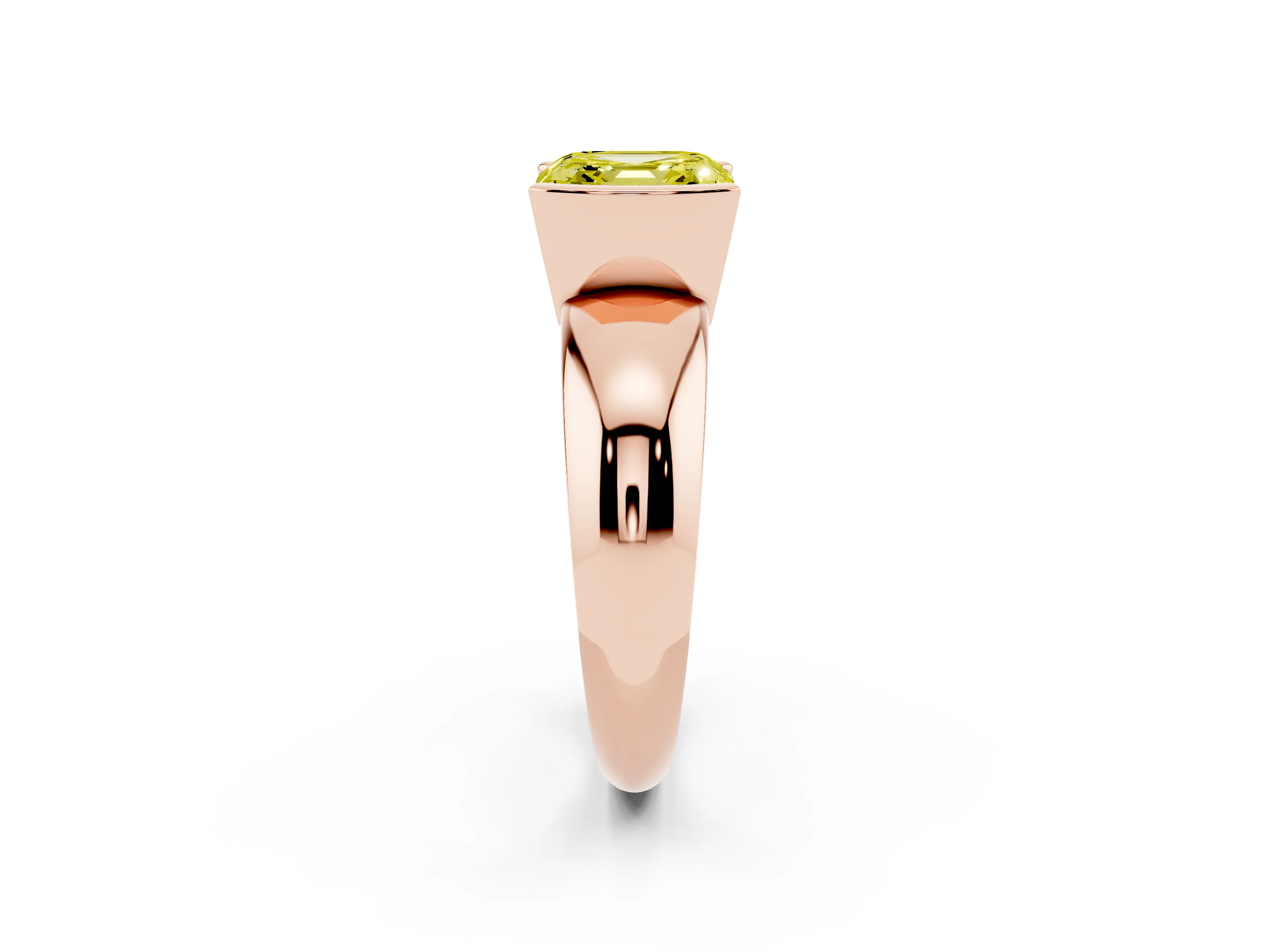 Fancy Yellow Asscher Cut Diamond Solitaire Tension Set Ring Set in Rose gold with Wide Band
