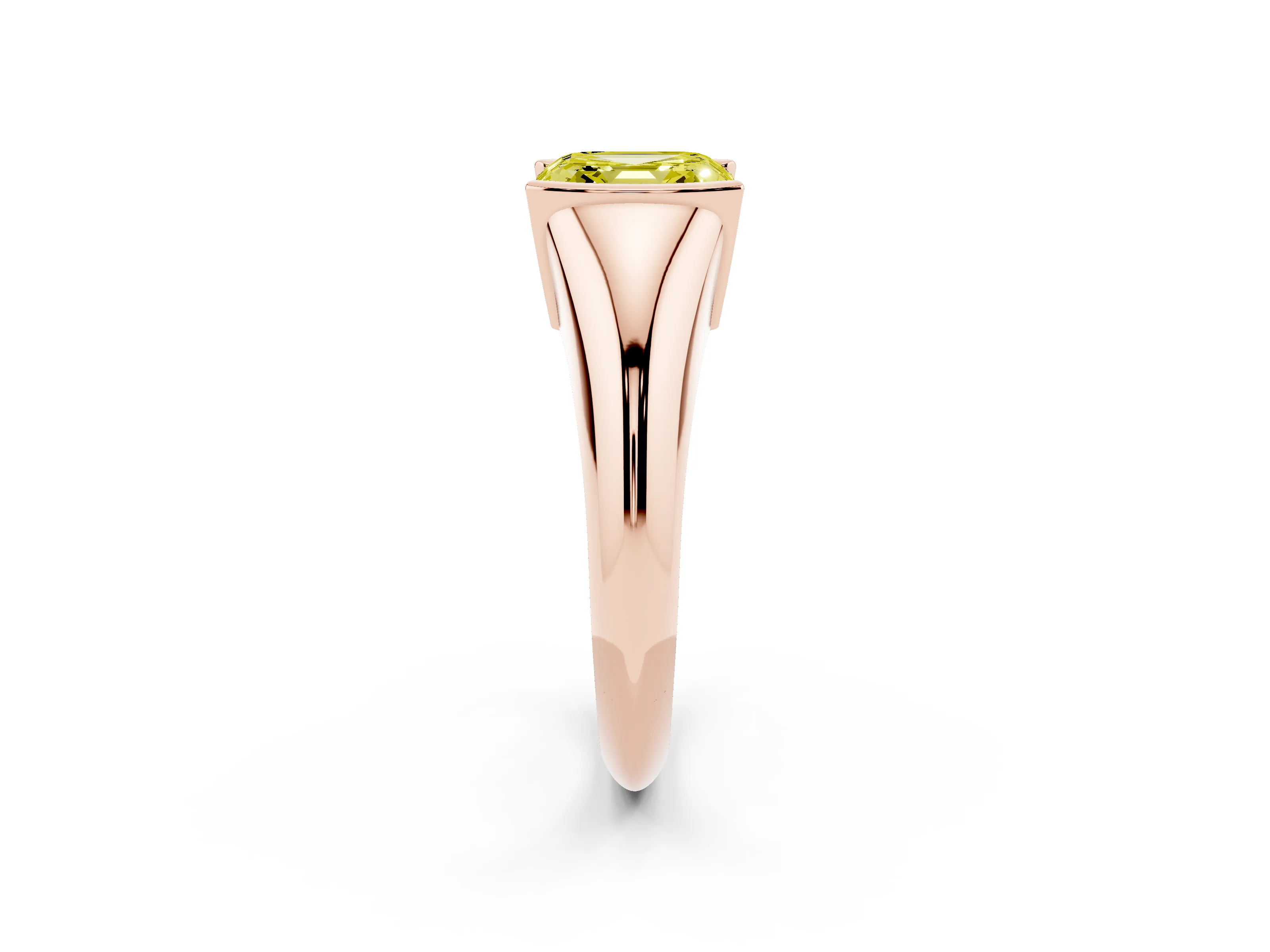 Fancy Yellow Asscher Cut Diamond Solitaire Tension Set Ring Set in Rose gold