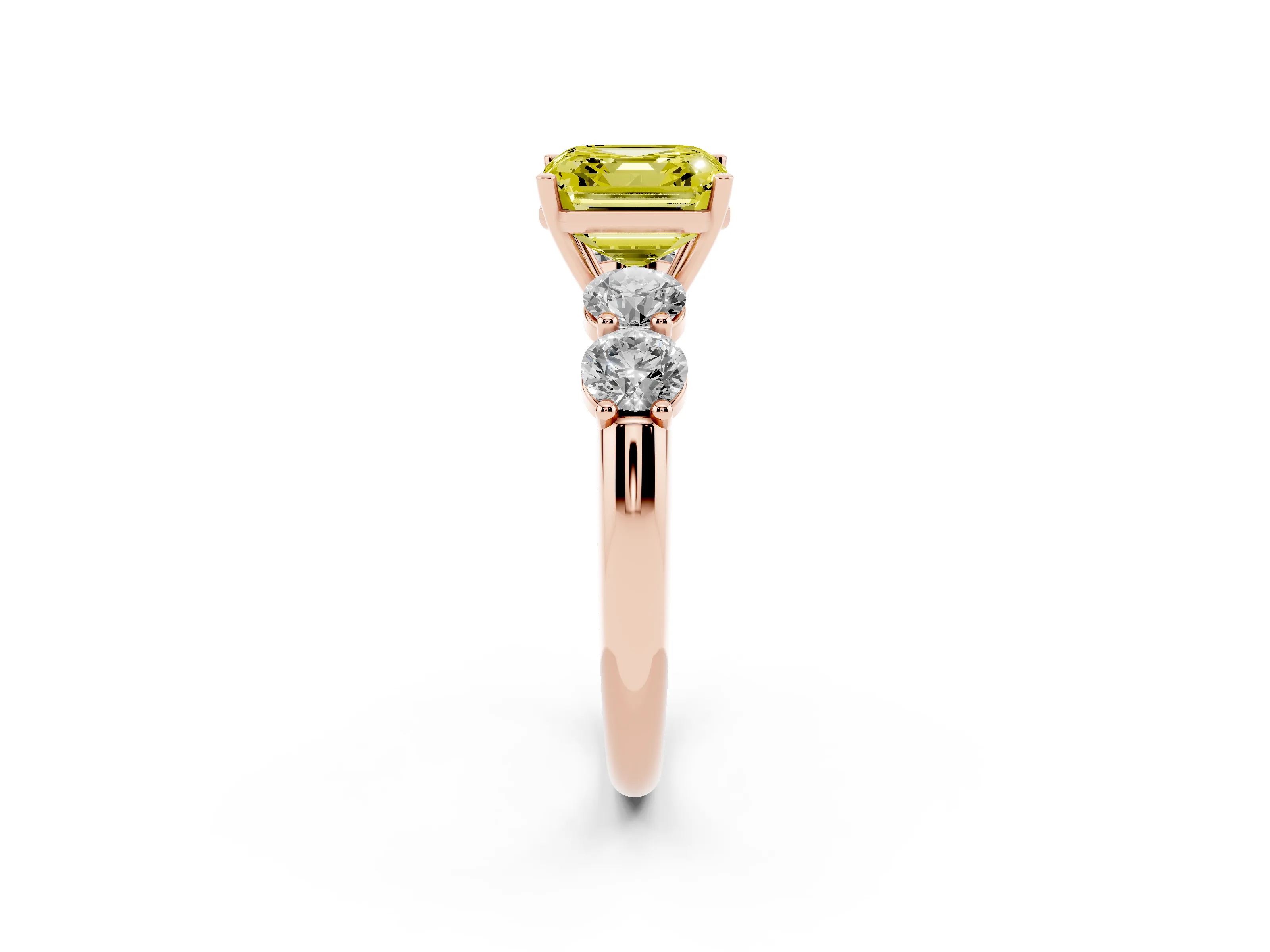 Fancy Yellow Asscher Cut Diamond Five-Stone Prong Set Ring Set in Rose gold with Classic Band