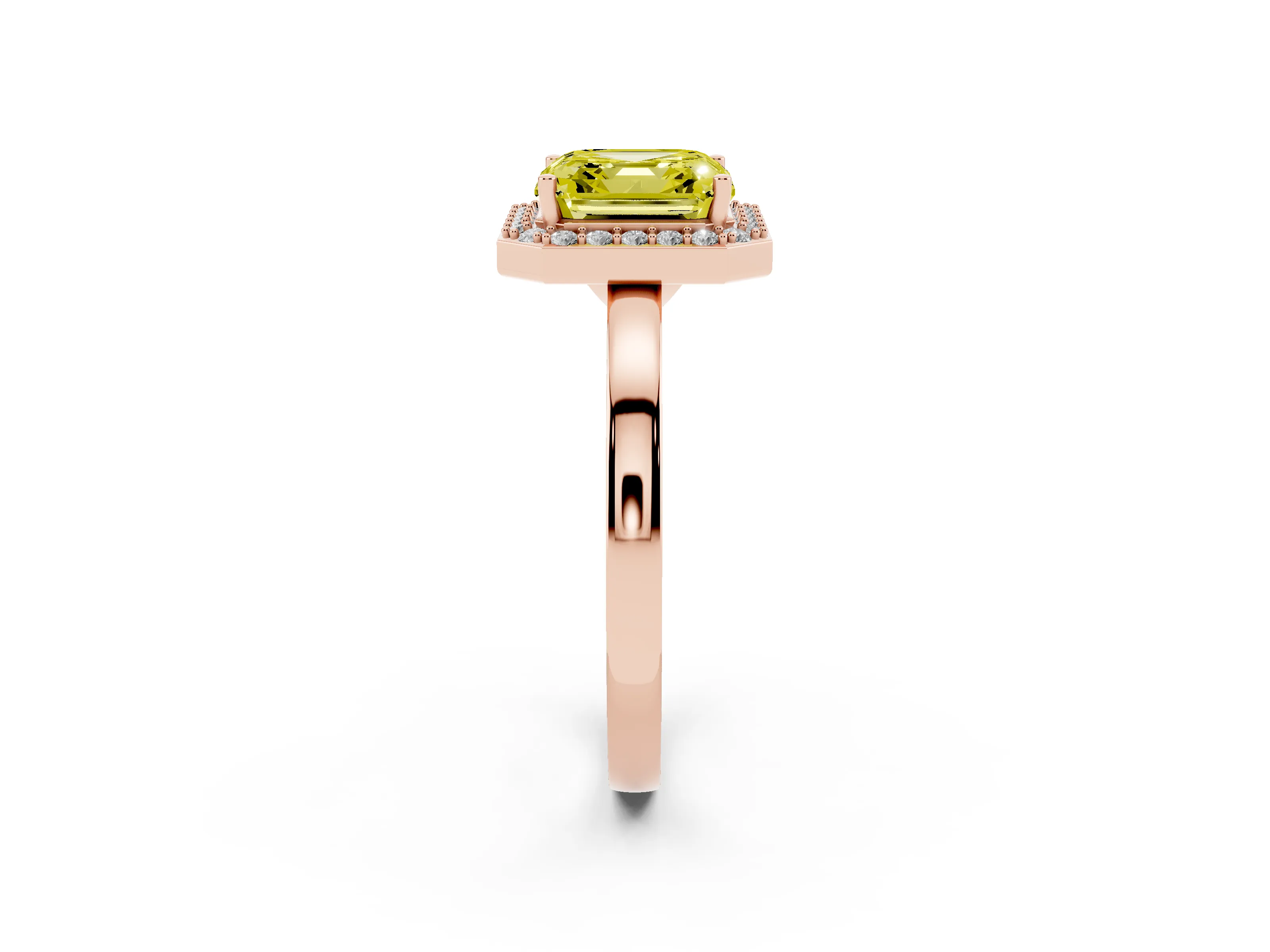 Fancy Yellow Asscher Cut Diamond Halo Ring Set in Rose gold with Solitaire Band and Prong Setting