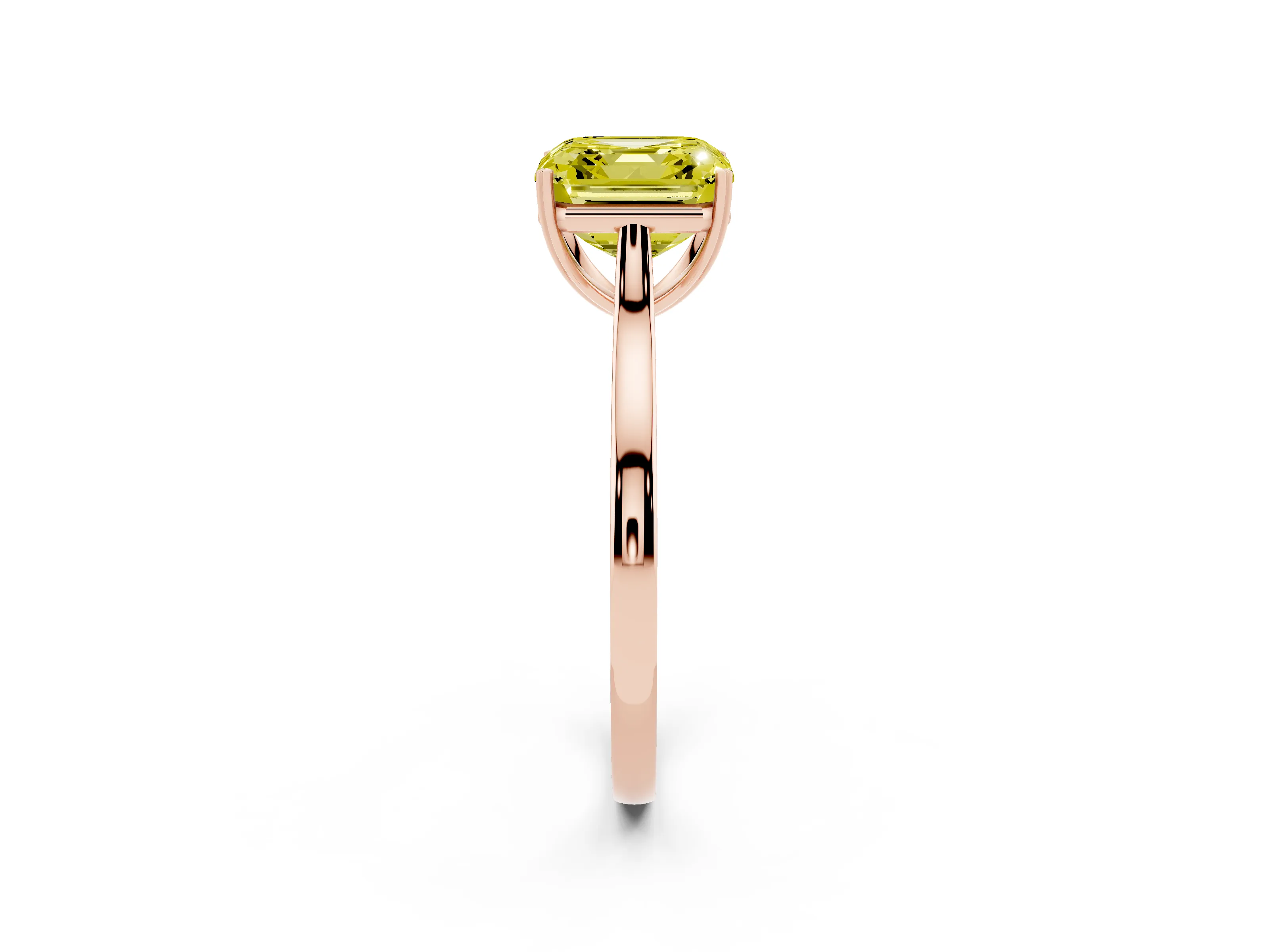 Fancy Yellow Asscher Cut Diamond Solitaire Heart Prong Engagement Ring Set in Rose gold with Tapered Band