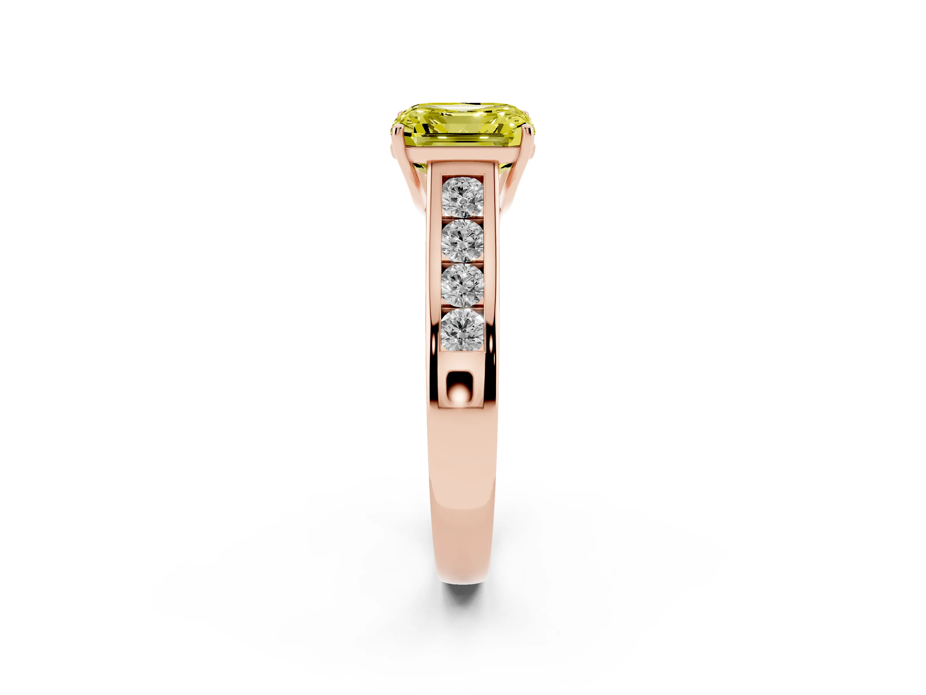 Fancy Yellow Asscher Cut Diamond Brilliant Channel-Set Solitaire Ring Set in Rose gold with Prong Setting