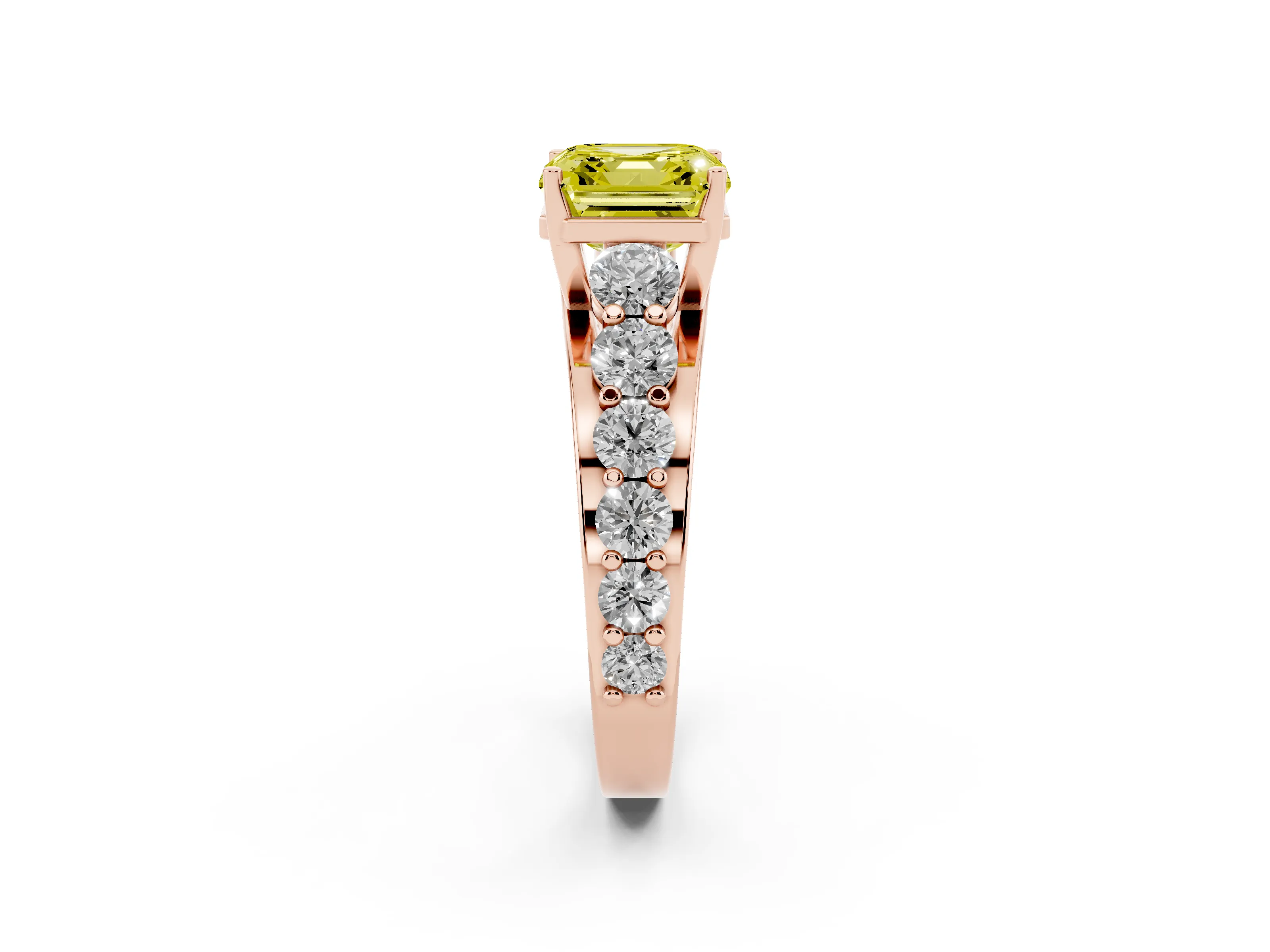 Fancy Yellow Asscher Cut Diamond Pavé Engagement Ring Set in Rose gold with Prong Setting