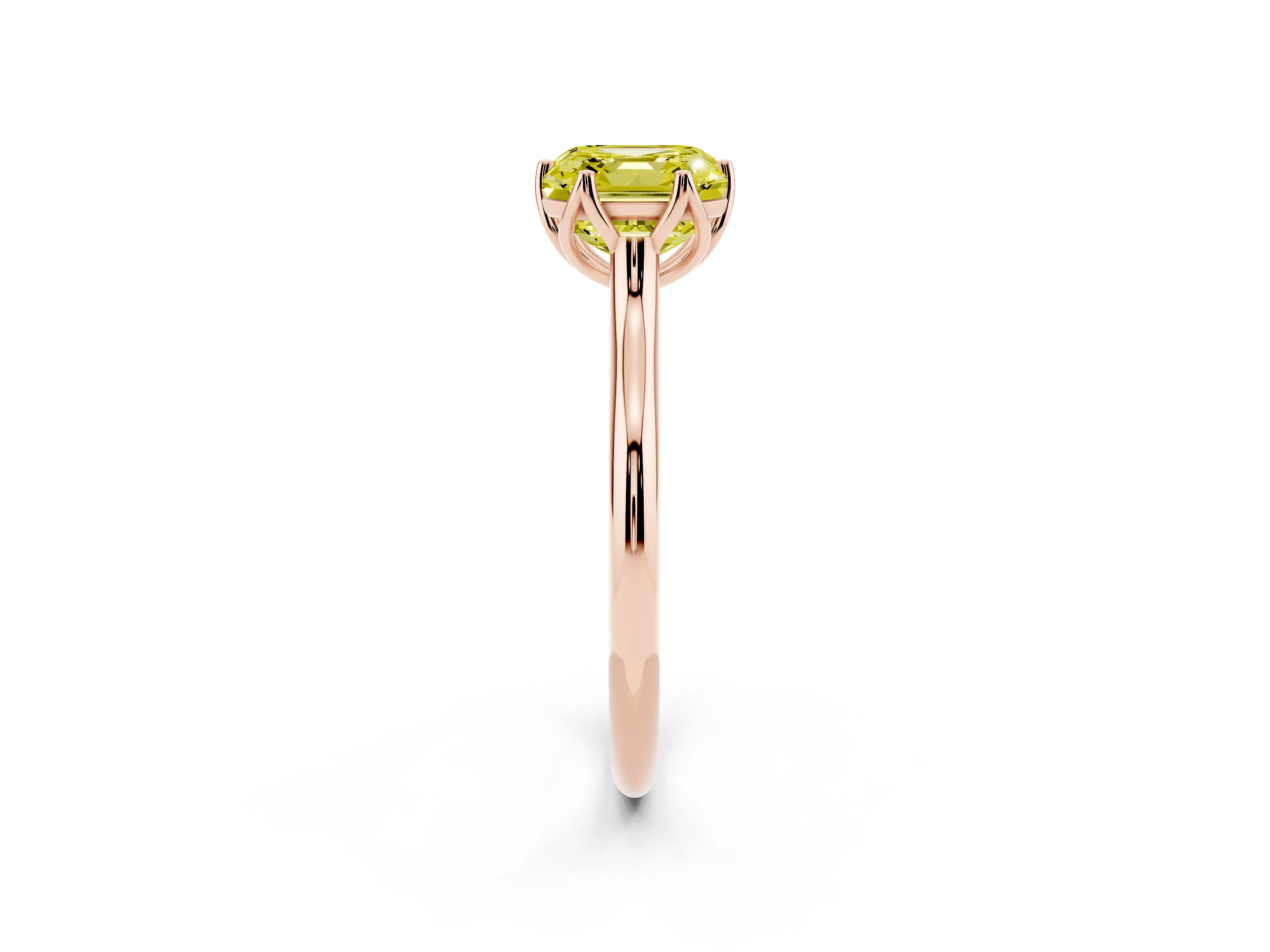Fancy Yellow Asscher Cut Diamond Solitaire Cathedral Ring Set in Rose gold with Prong Setting
