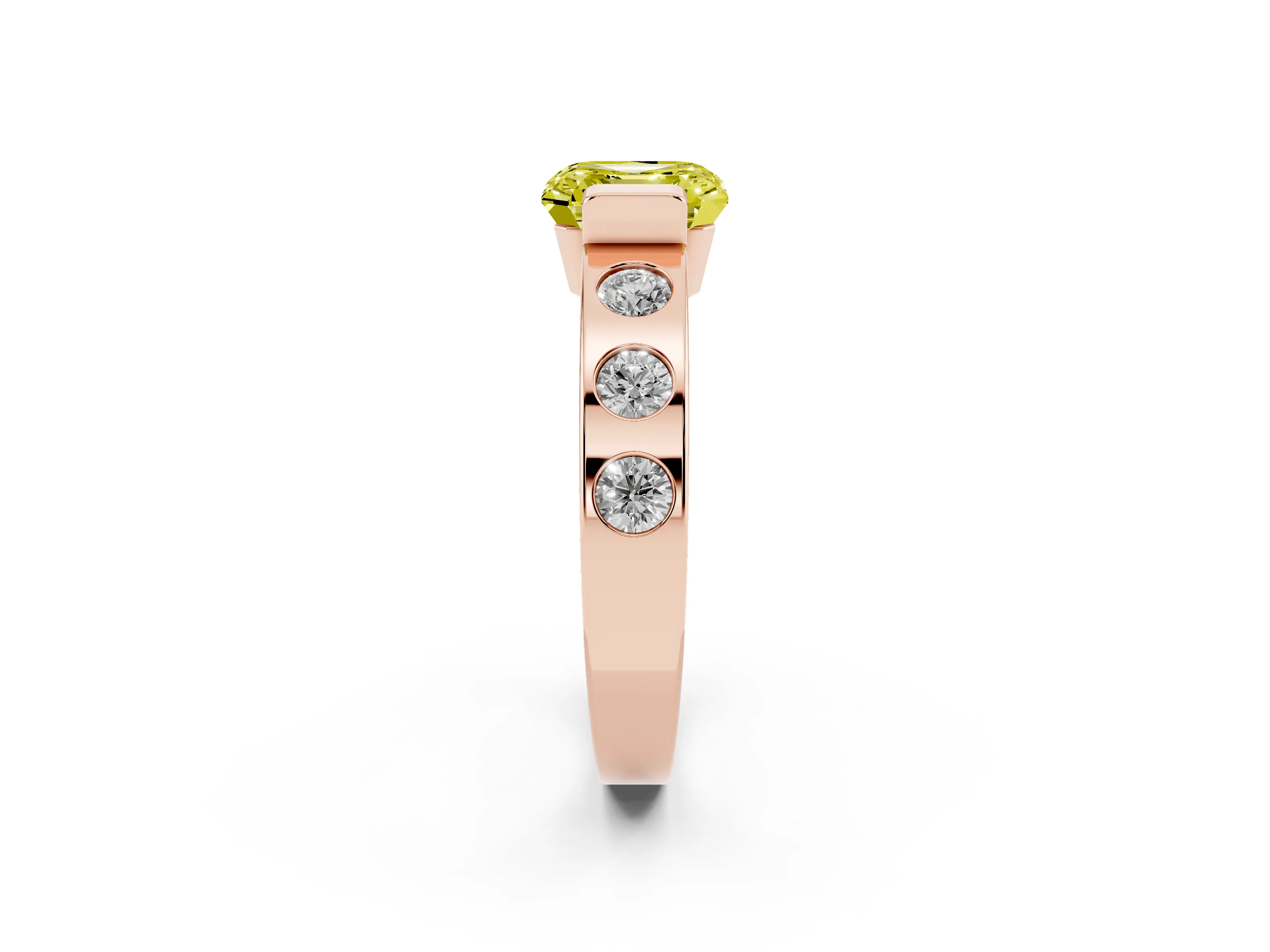 Fancy Yellow Asscher Cut Diamond Channel-Set Band Ring Set in Rose gold with Bezel Prong Setting