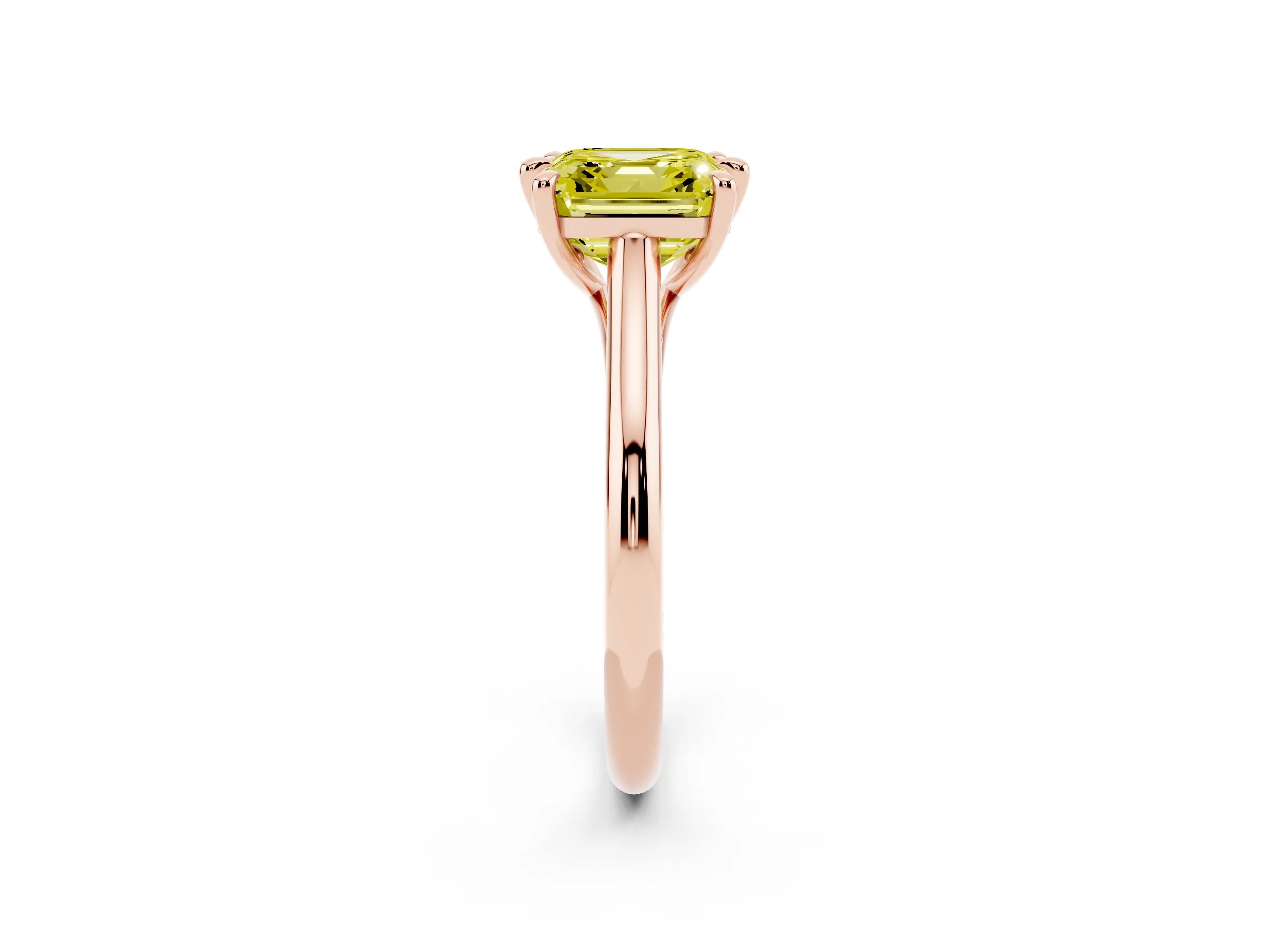 Fancy Yellow Asscher Cut Diamond Solitaire Engagement Ring Set in Rose gold with Prong Setting and Plain Classic Band