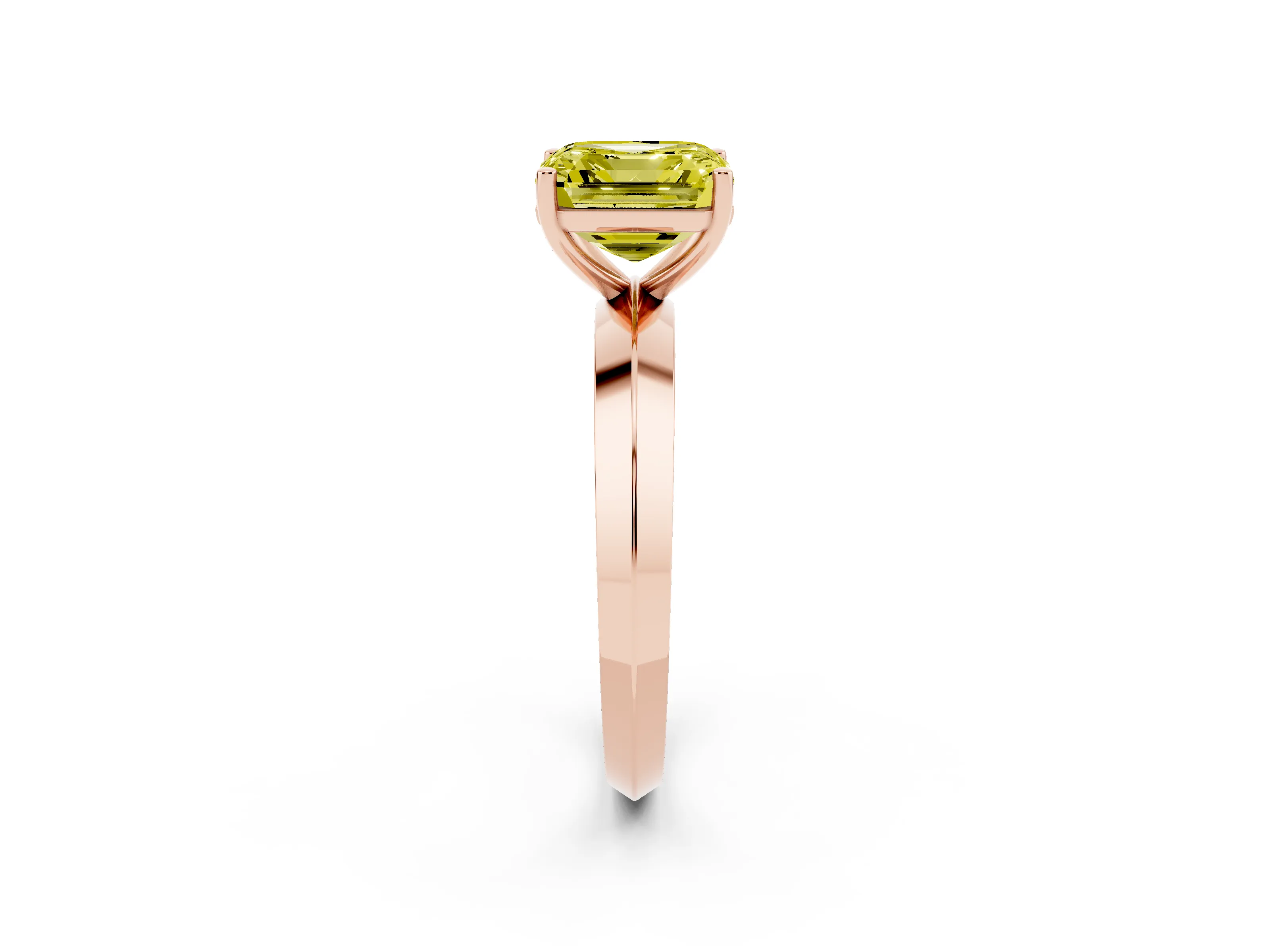 Fancy Yellow Asscher Cut Diamond Solitaire Engagement Ring Set in Rose gold with Flat Band and Prong Setting