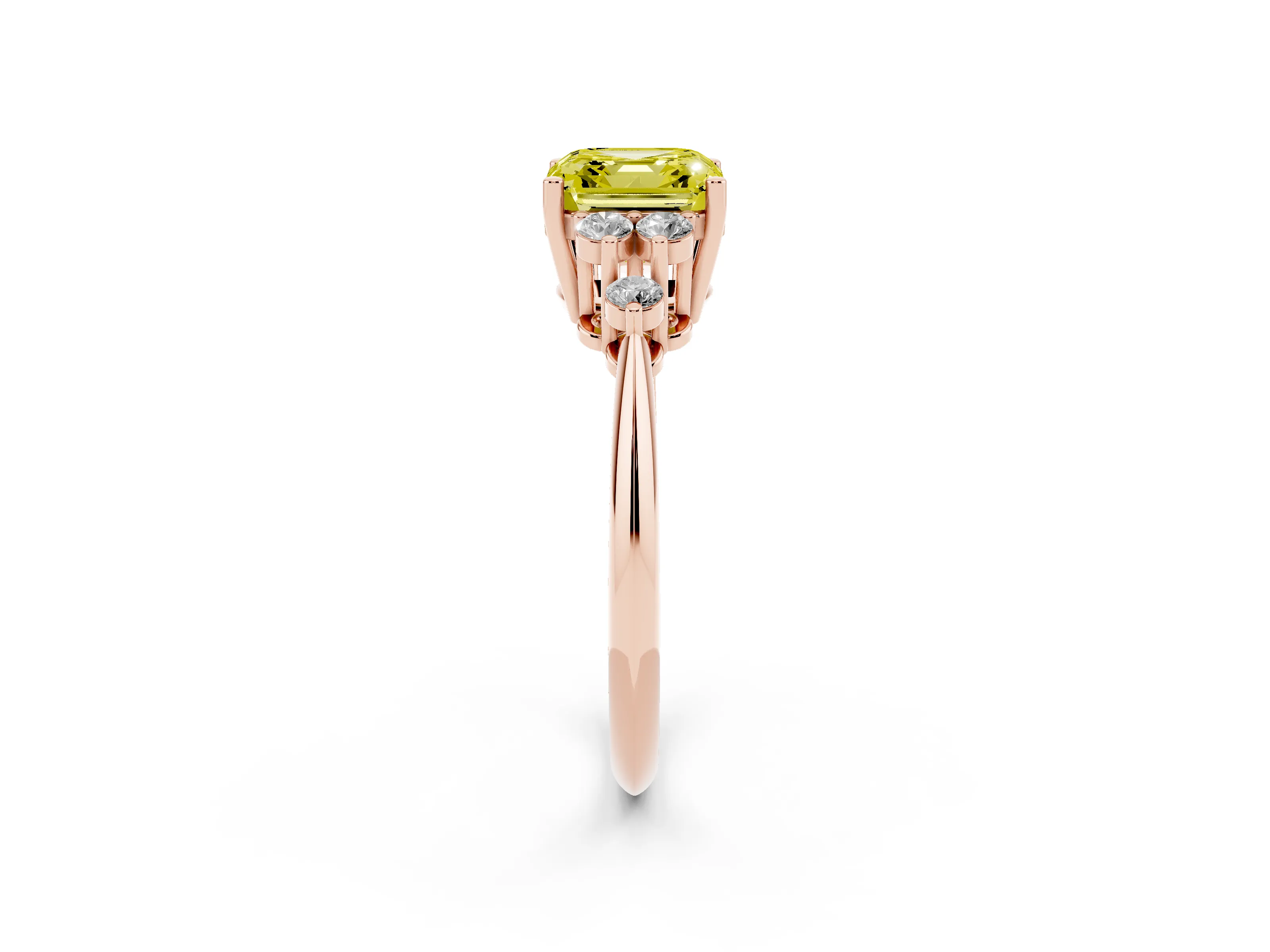 Fancy Yellow Asscher Cut Diamond Cluster Ring Set in Rose gold with Plain Band and Prong Setting