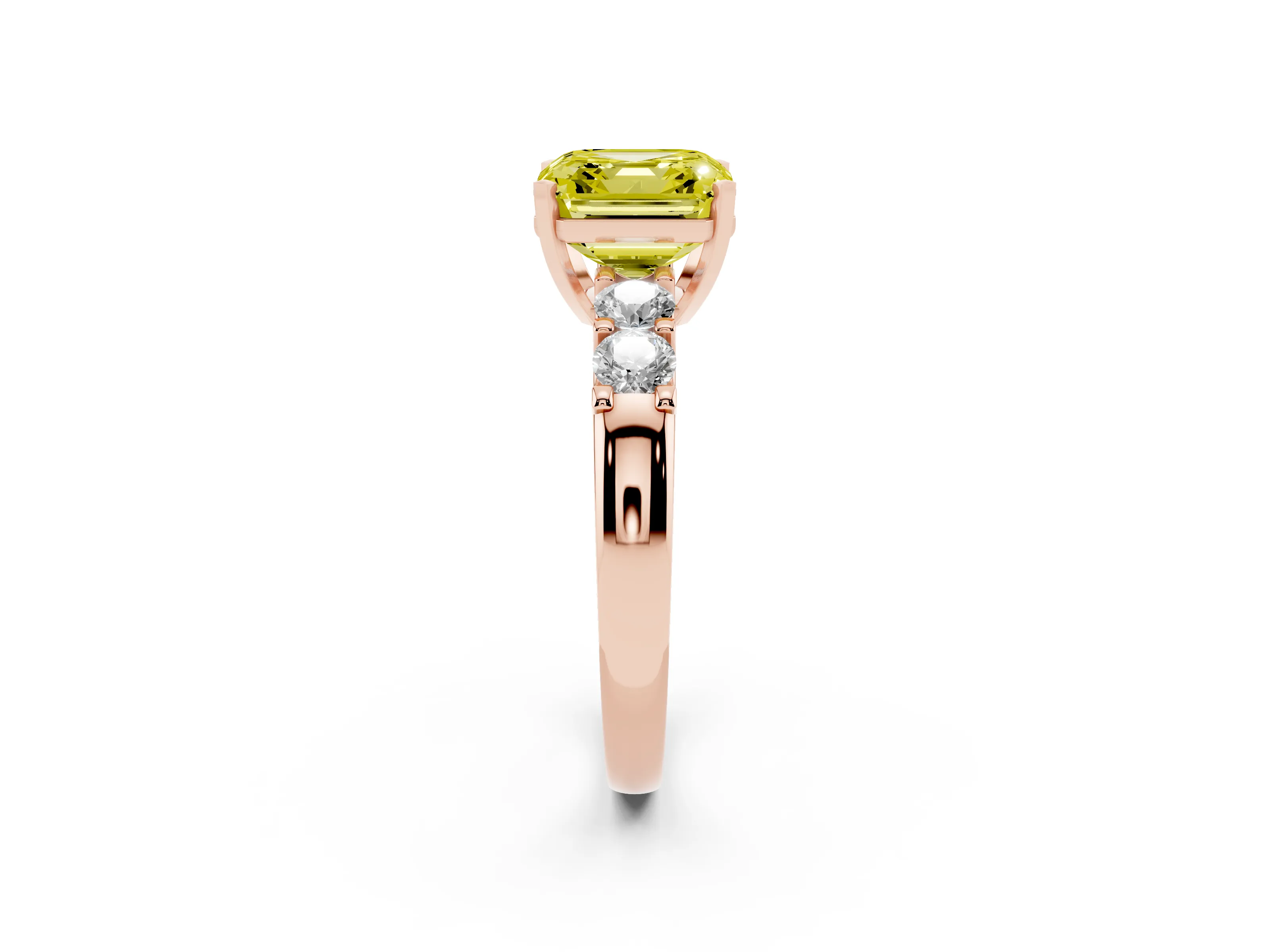 Fancy Yellow Asscher Cut Diamond Five-Stone Prong Set Engagement Ring Set in Rose gold with Channel Band