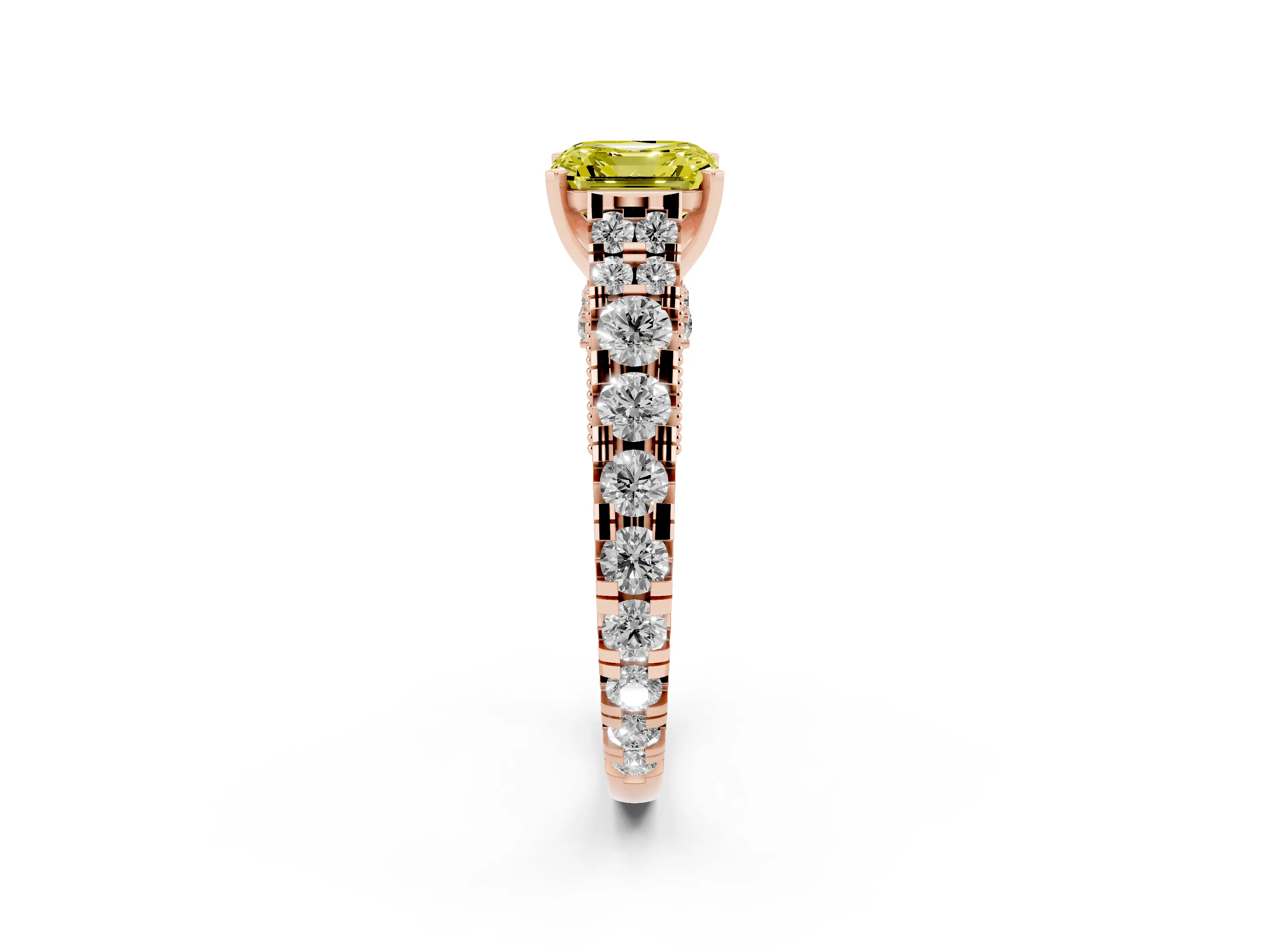 Fancy Yellow Asscher Cut Diamond Classic Solitaire Ring Set in Rose gold with Pavé Band and Prong Setting