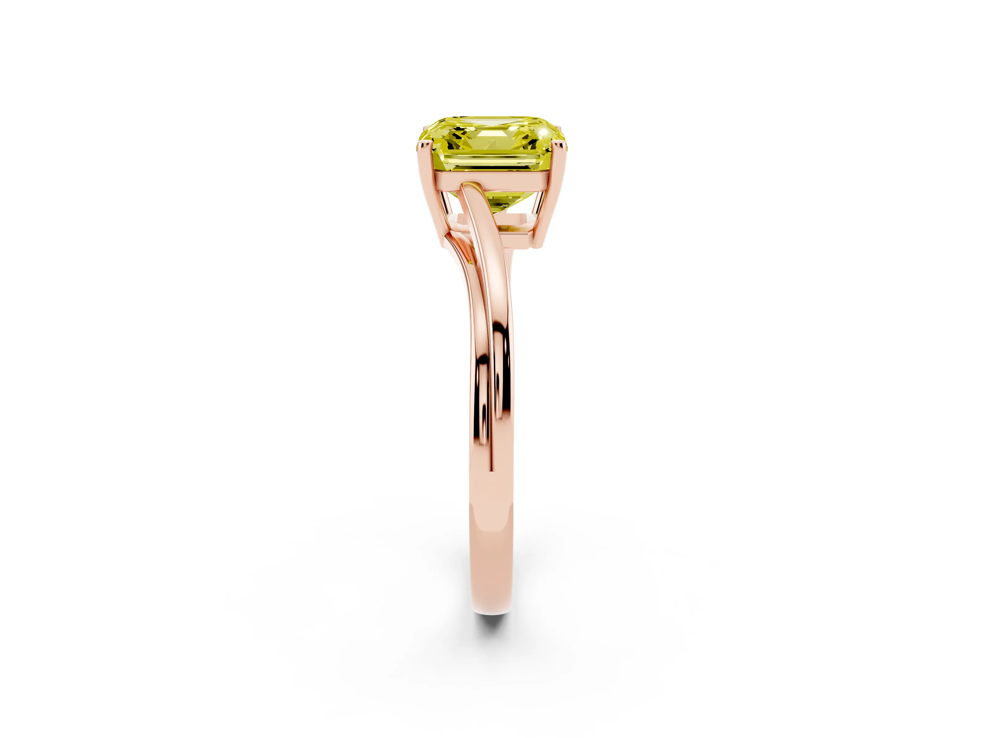 Fancy Yellow Asscher Cut Diamond Solitaire Twist Band Ring Set in Rose gold with Prong Setting