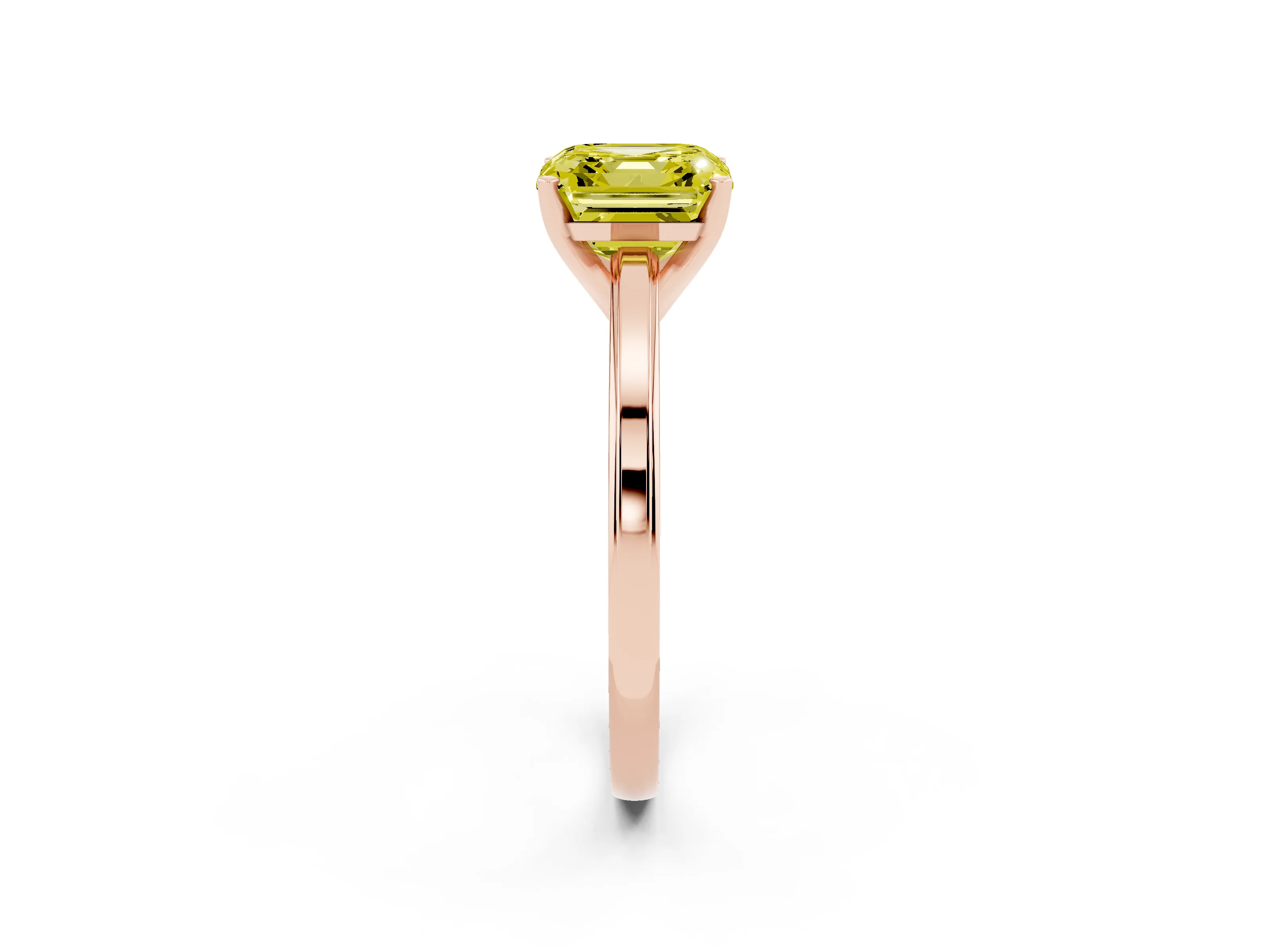 Fancy Yellow Asscher Cut Diamond Solitaire Ring Set in Rose gold with Prong Setting and Classic Band