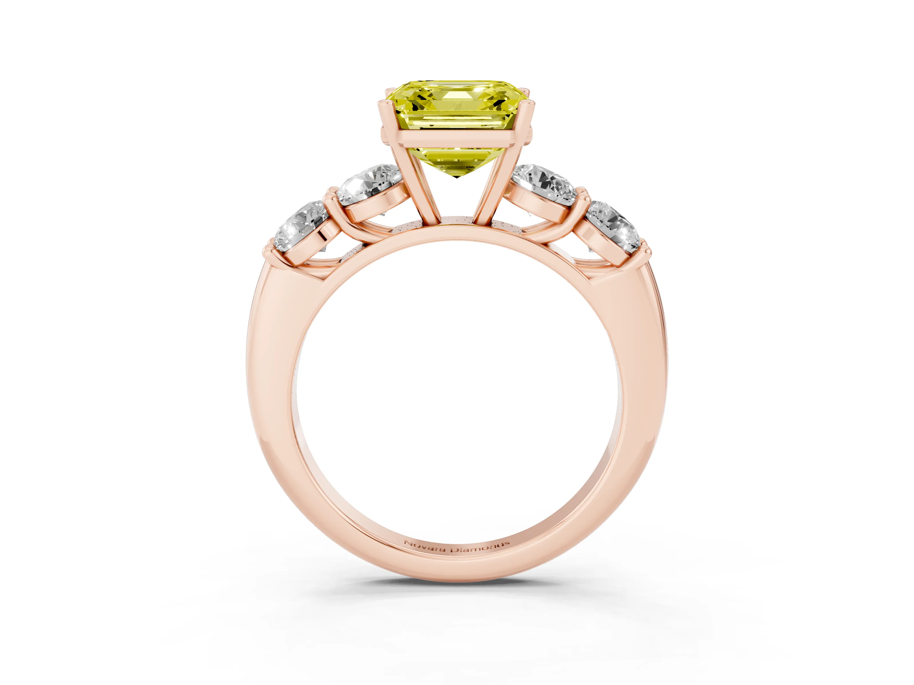 Fancy Yellow Asscher Cut Diamond Five-Stone Prong Set Ring Set in Rose gold with Classic Band