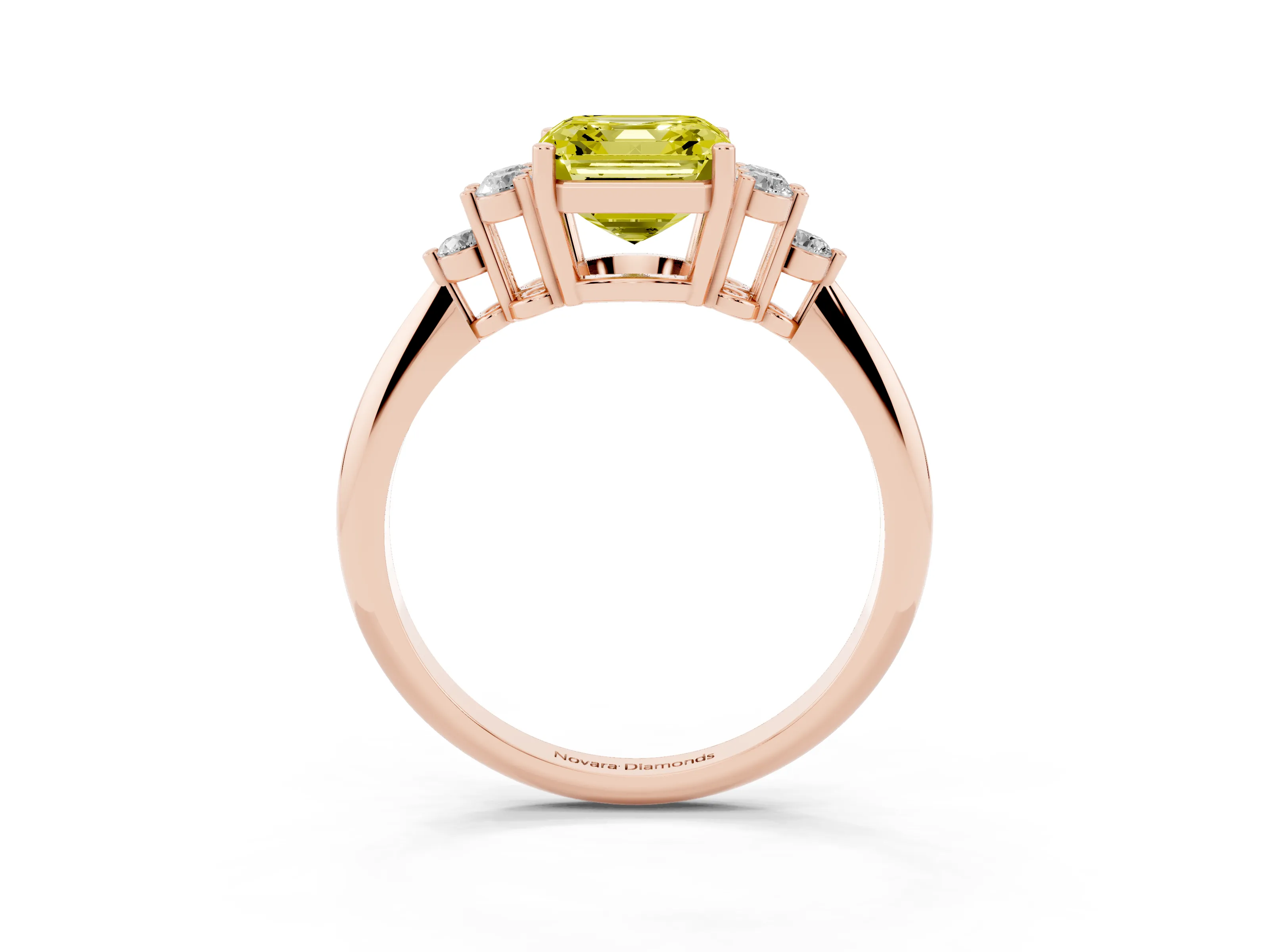 Fancy Yellow Asscher Cut Diamond Cluster Ring Set in Rose gold with Plain Band and Prong Setting
