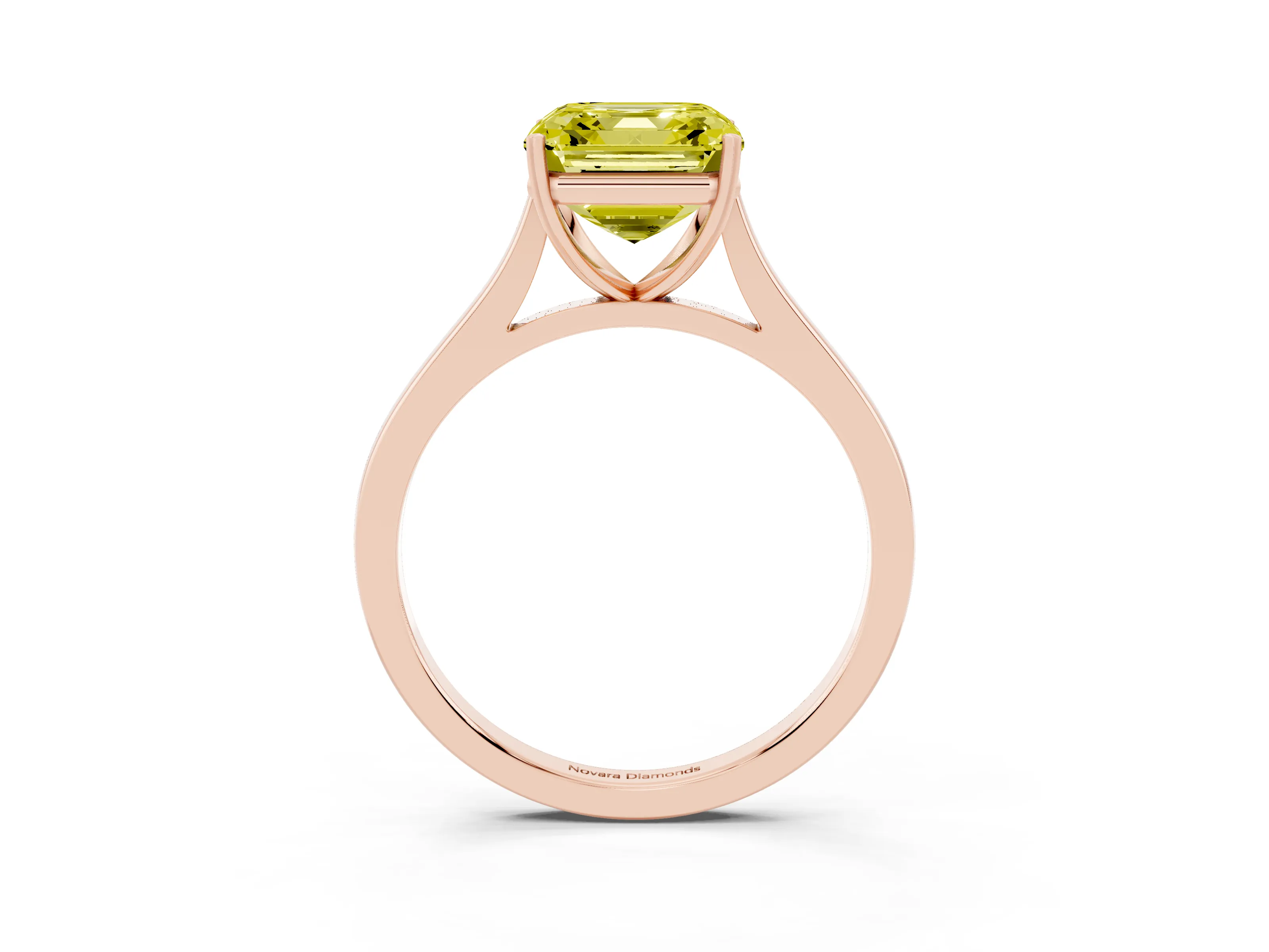Fancy Yellow Asscher Cut Diamond Solitaire Heart Prong Engagement Ring Set in Rose gold with Tapered Band