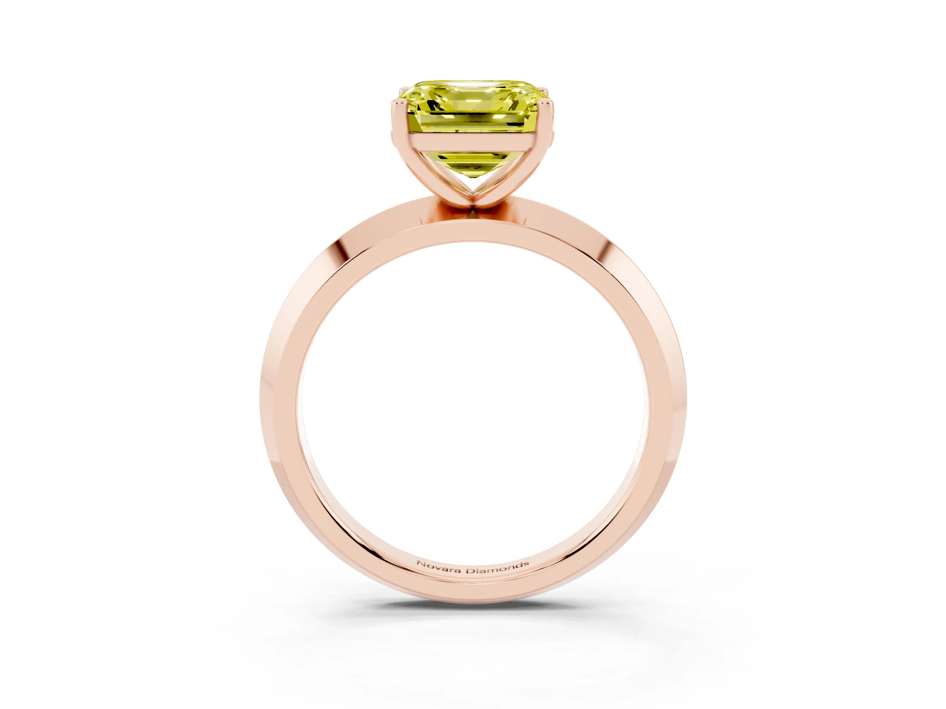 Fancy Yellow Asscher Cut Diamond Solitaire Engagement Ring Set in Rose gold with Flat Band and Prong Setting
