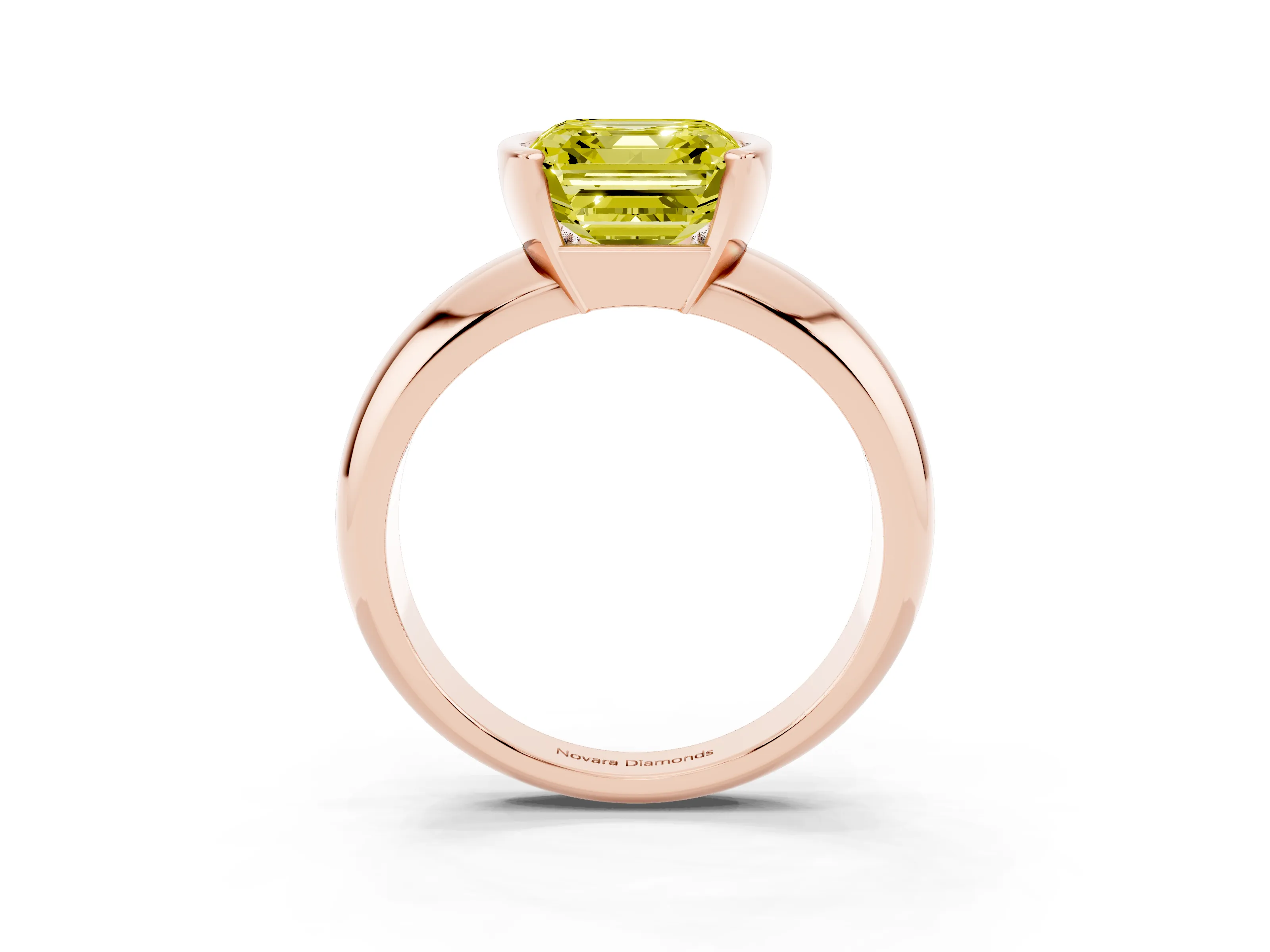 Fancy Yellow Asscher Cut Diamond Solitaire Tension Set Ring Set in Rose gold with Wide Band