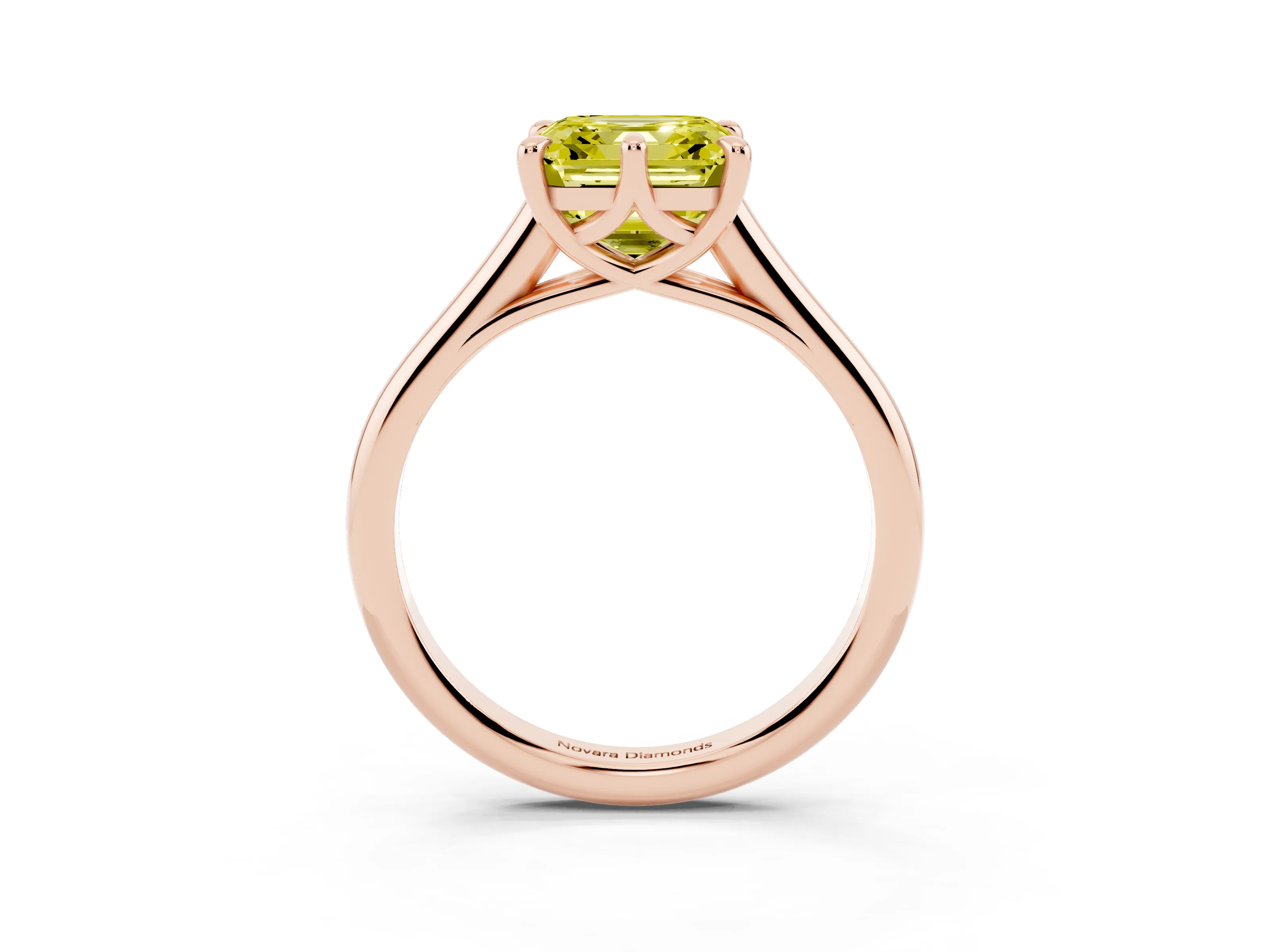Fancy Yellow Asscher Cut Diamond Solitaire Engagement Ring Set in Rose gold with Prong Setting and Plain Classic Band