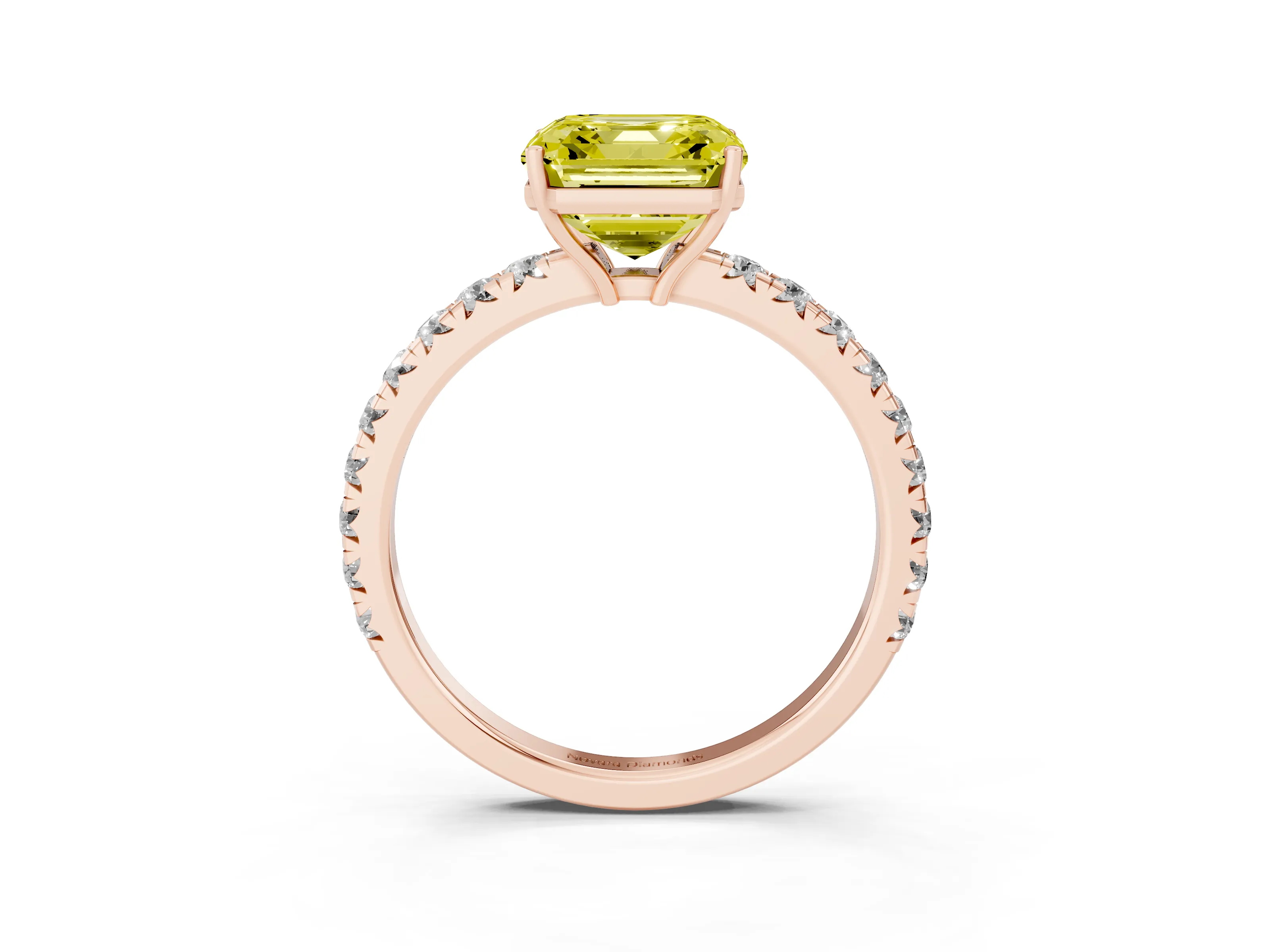 Fancy Yellow Asscher Cut Diamond Pavé Solitaire Engagement Ring Set in Rose gold with Prong Setting