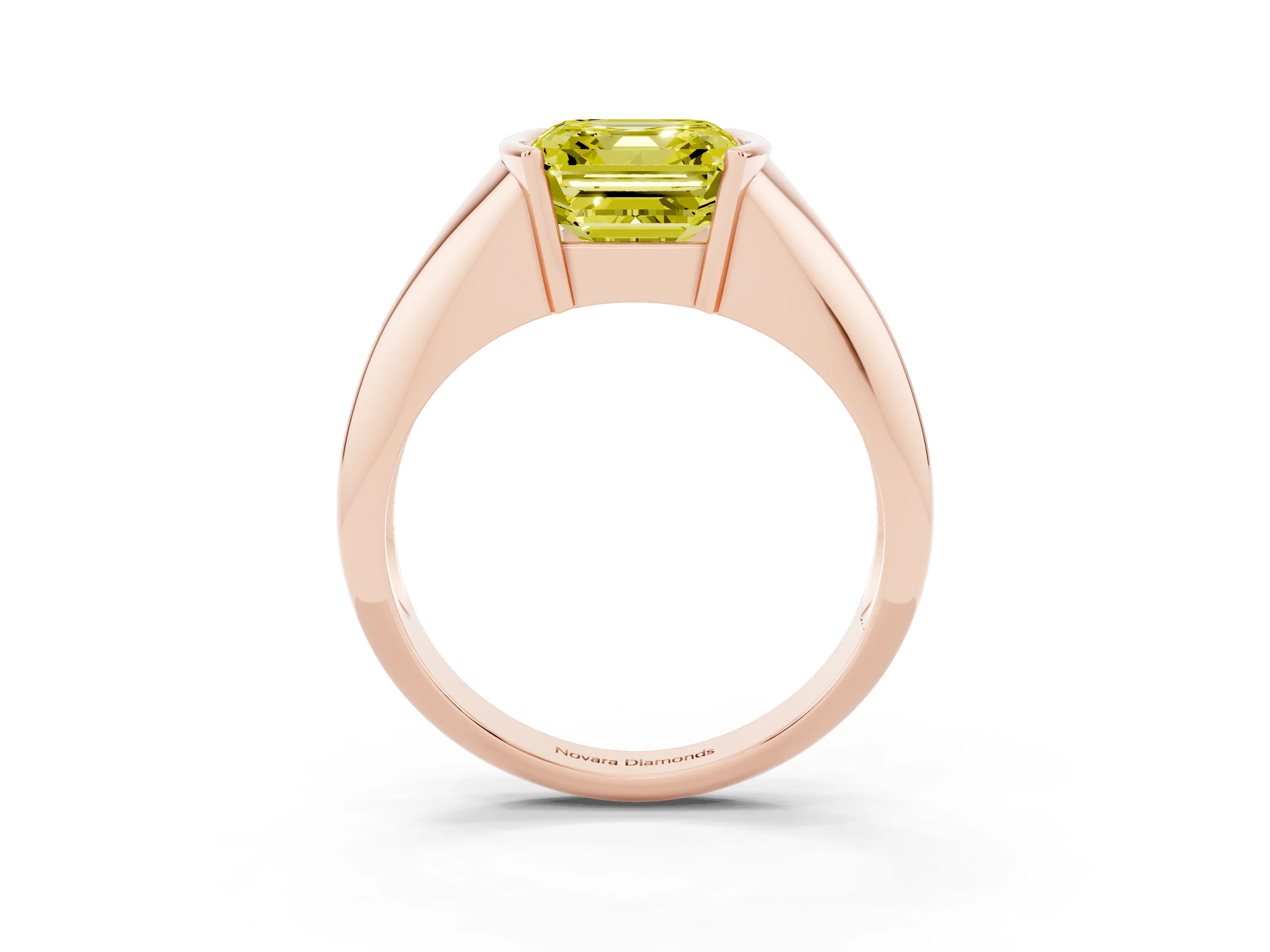 Fancy Yellow Asscher Cut Diamond Solitaire Tension Set Ring Set in Rose gold
