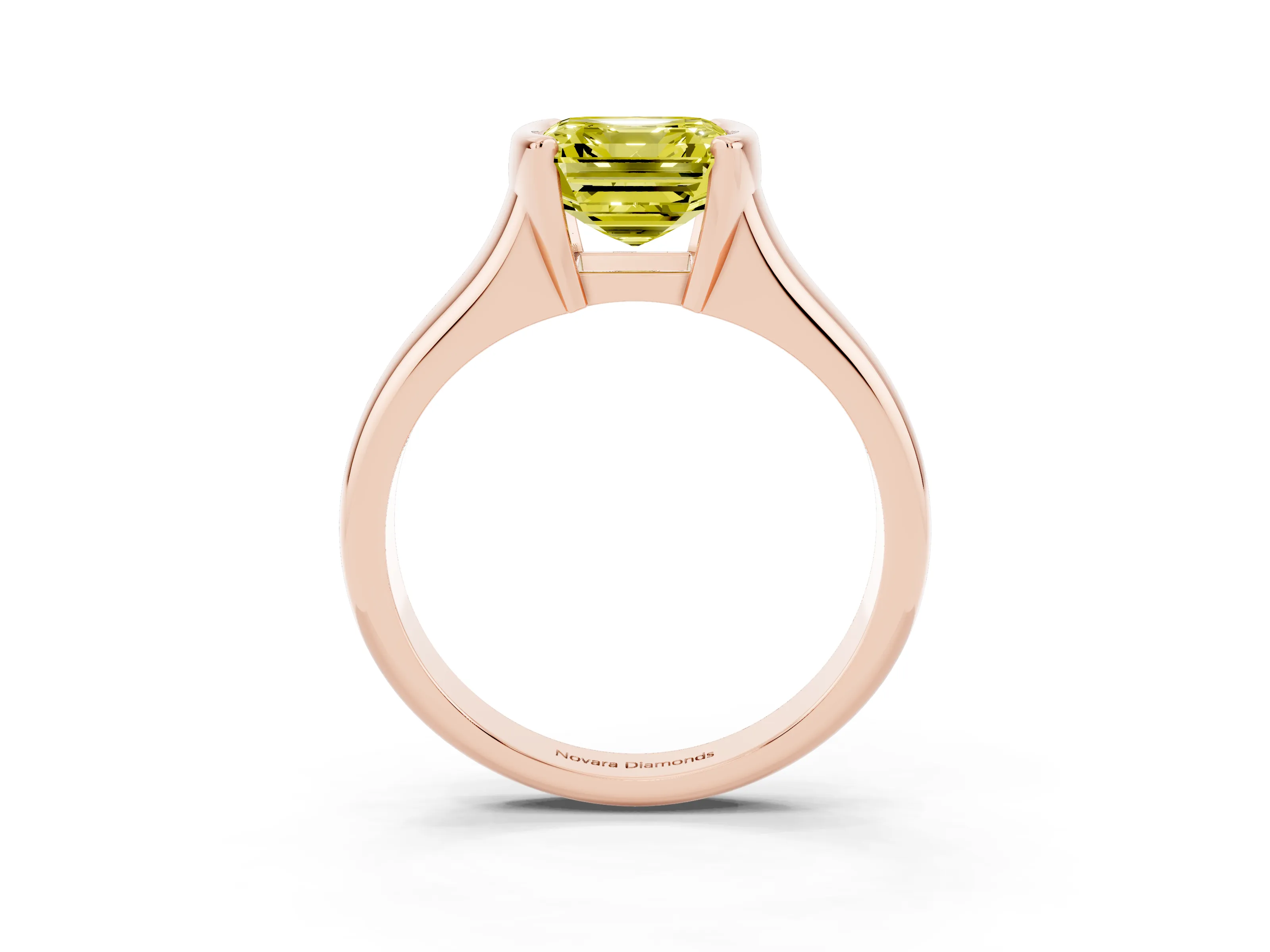 Fancy Yellow Asscher Cut Diamond Solitaire Tension Set Ring Set in Rose gold with Split Shank Band