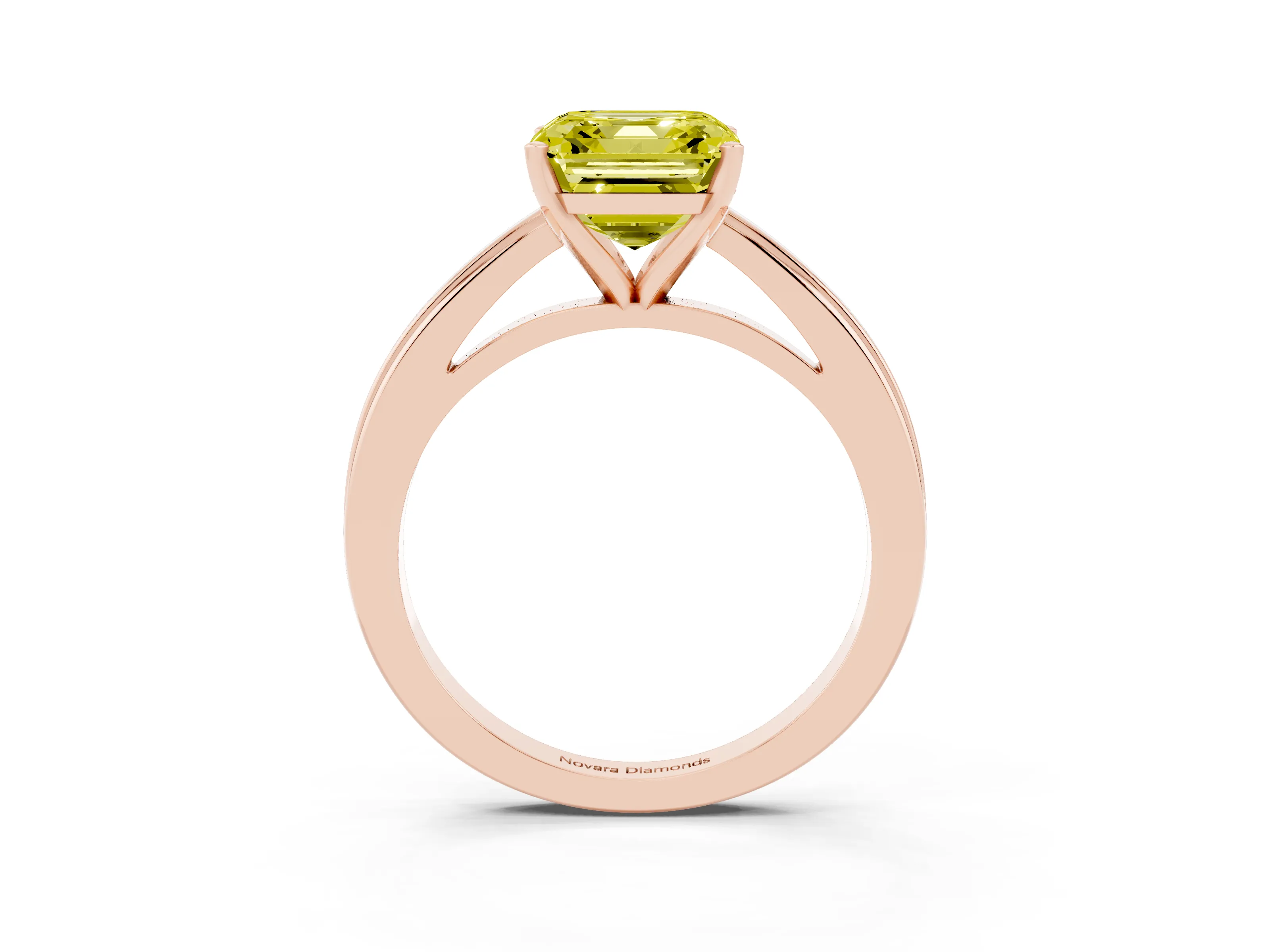 Fancy Yellow Asscher Cut Diamond Solitaire Ring Set in Rose gold with Prong Setting and Classic Band