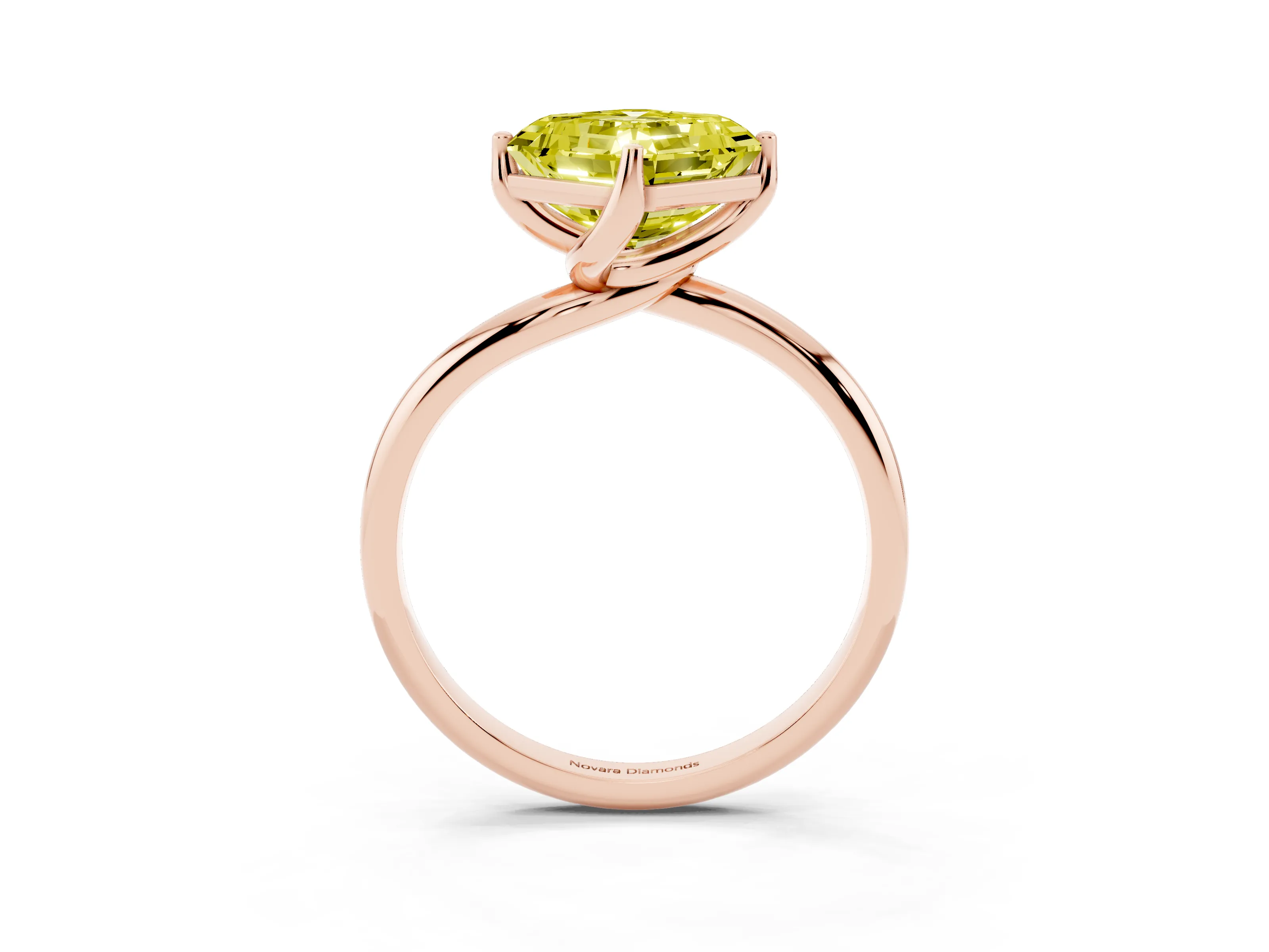 Fancy Yellow Asscher Cut Diamond Solitaire Engagement Ring Set in Rose gold with Classic Plain Band