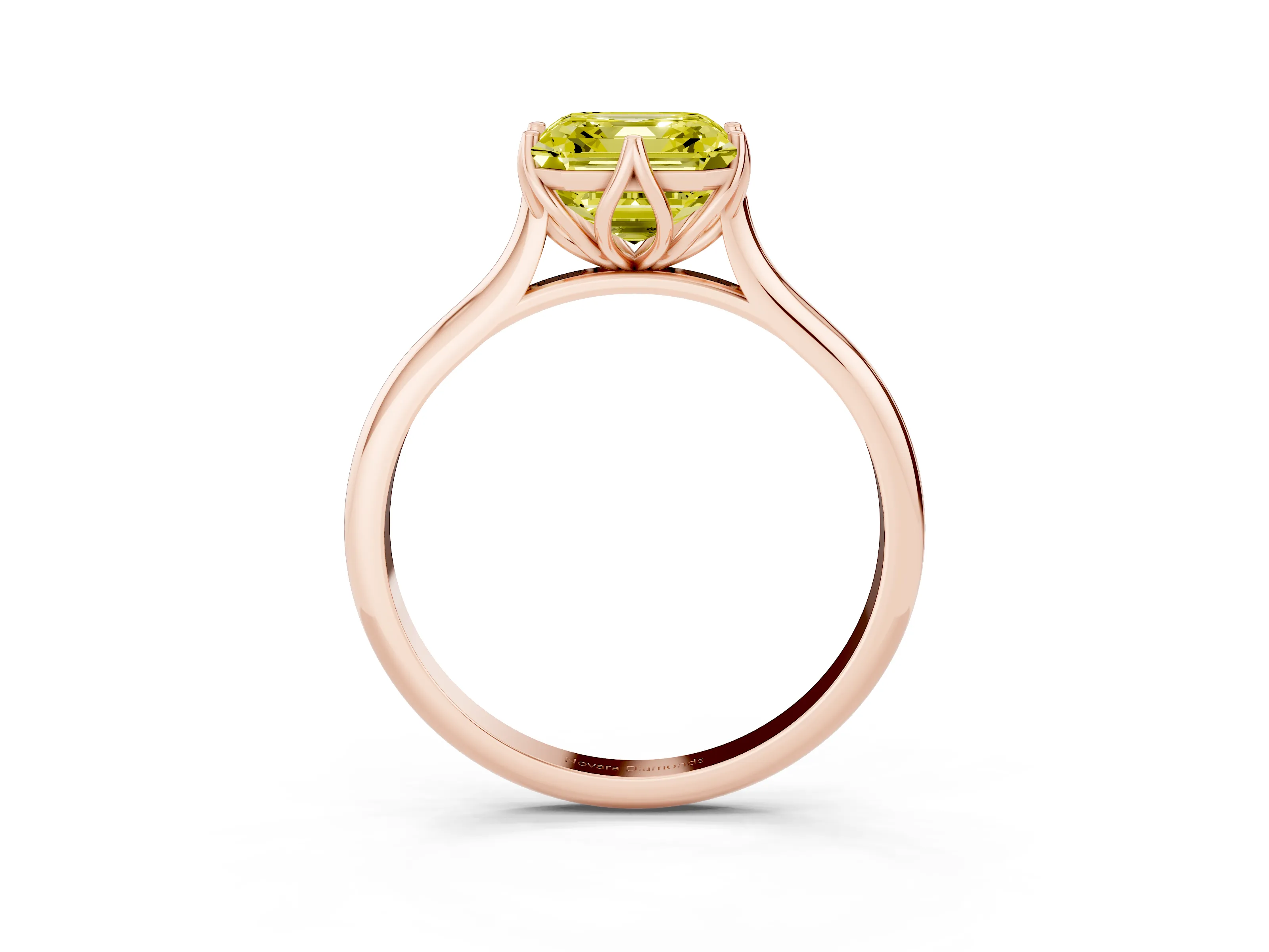 Fancy Yellow Asscher Cut Diamond Solitaire Cathedral Ring Set in Rose gold with Prong Setting