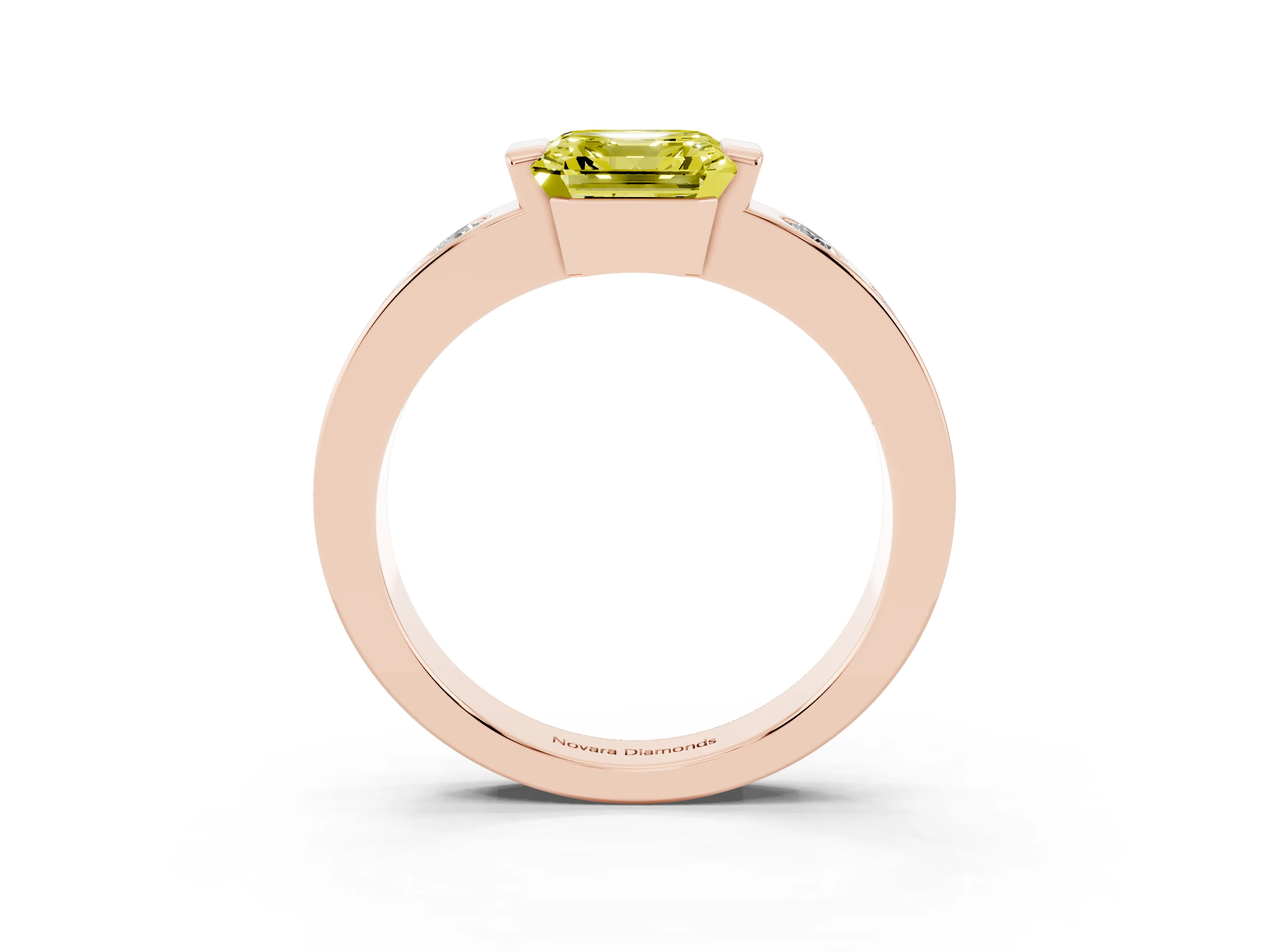 Fancy Yellow Asscher Cut Diamond Channel-Set Band Ring Set in Rose gold with Bezel Prong Setting