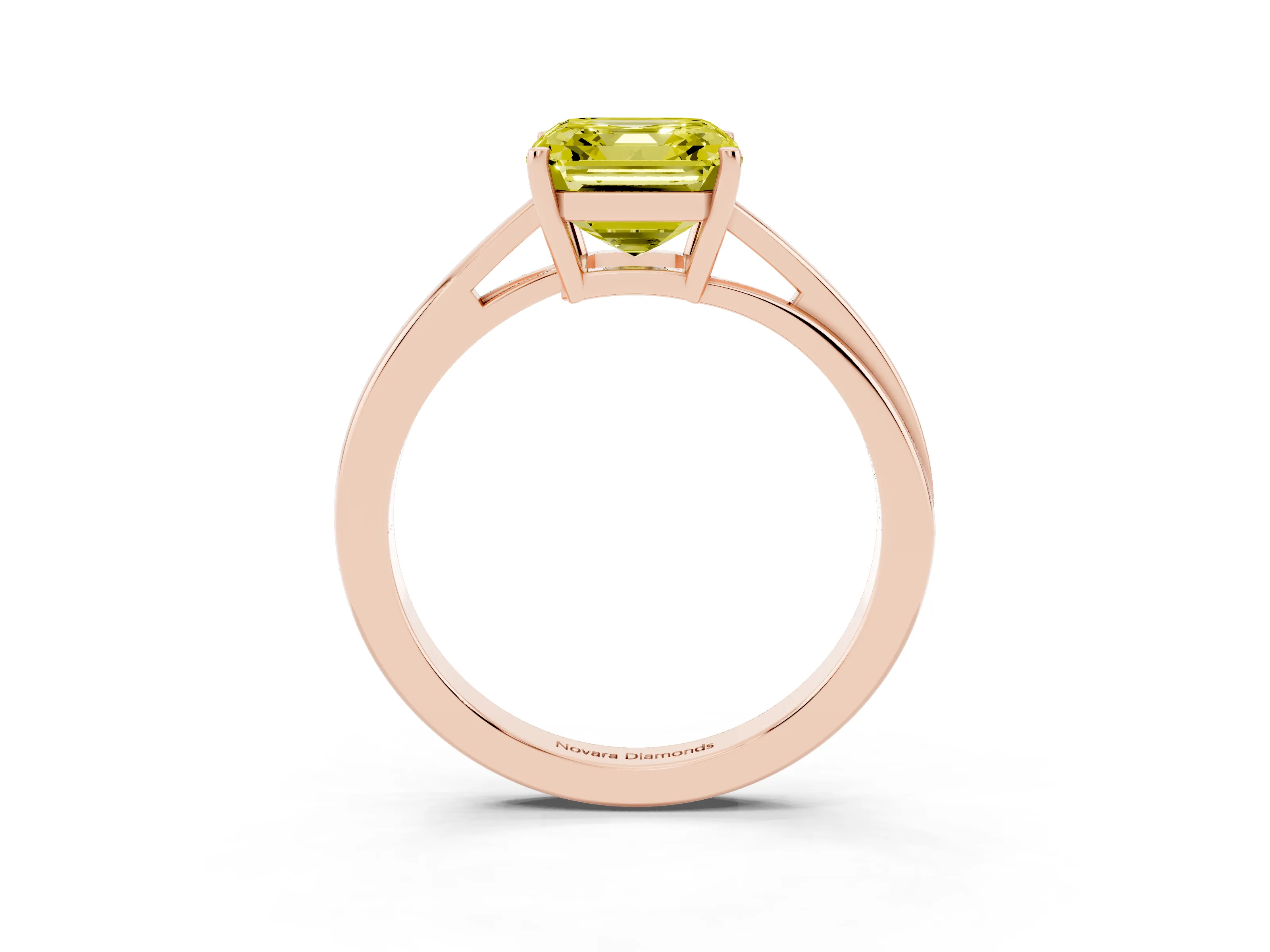 Fancy Yellow Asscher Cut Diamond Solitaire Twist Band Ring Set in Rose gold with Prong Setting