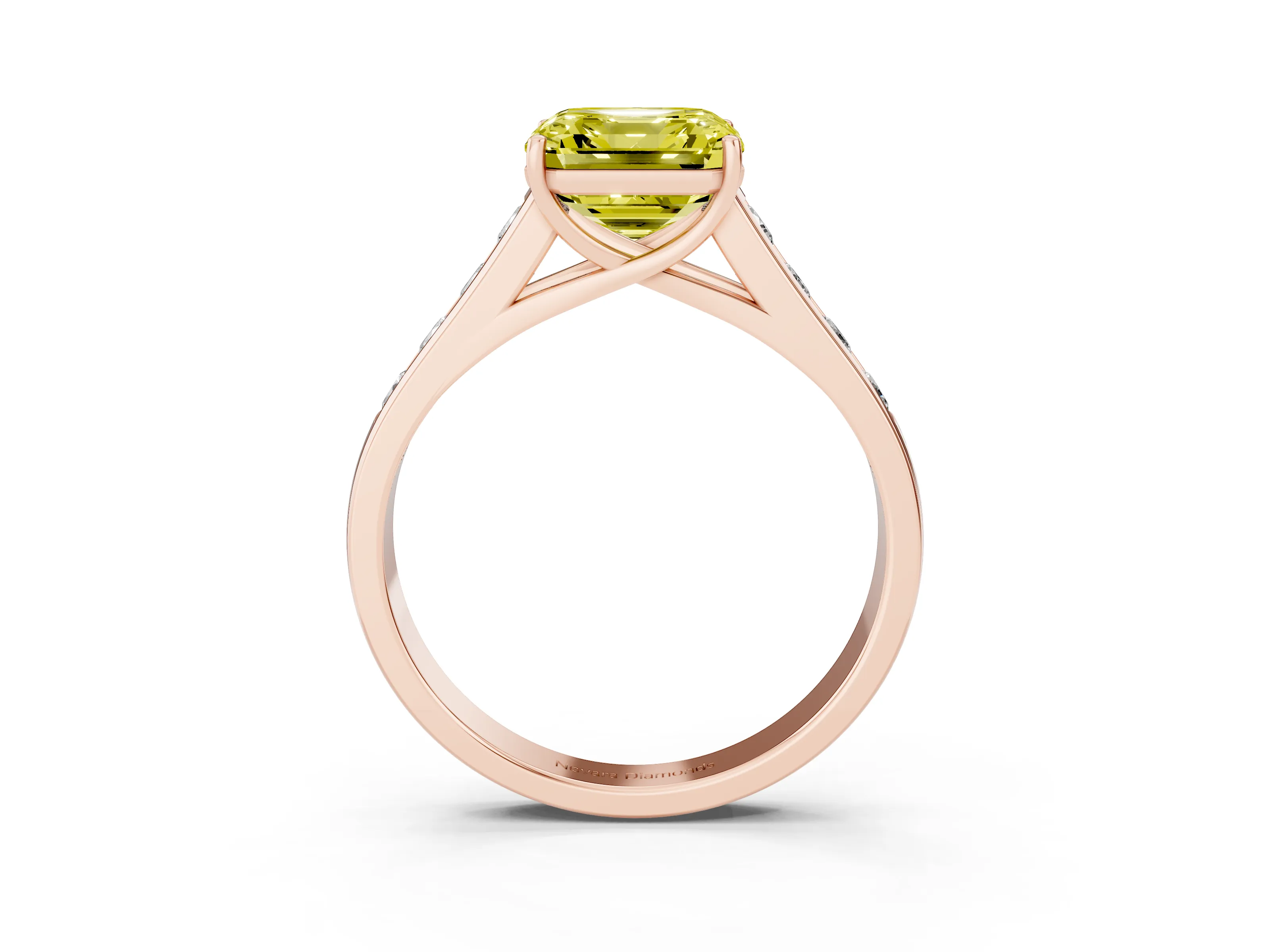 Fancy Yellow Asscher Cut Diamond Brilliant Channel-Set Solitaire Ring Set in Rose gold with Prong Setting