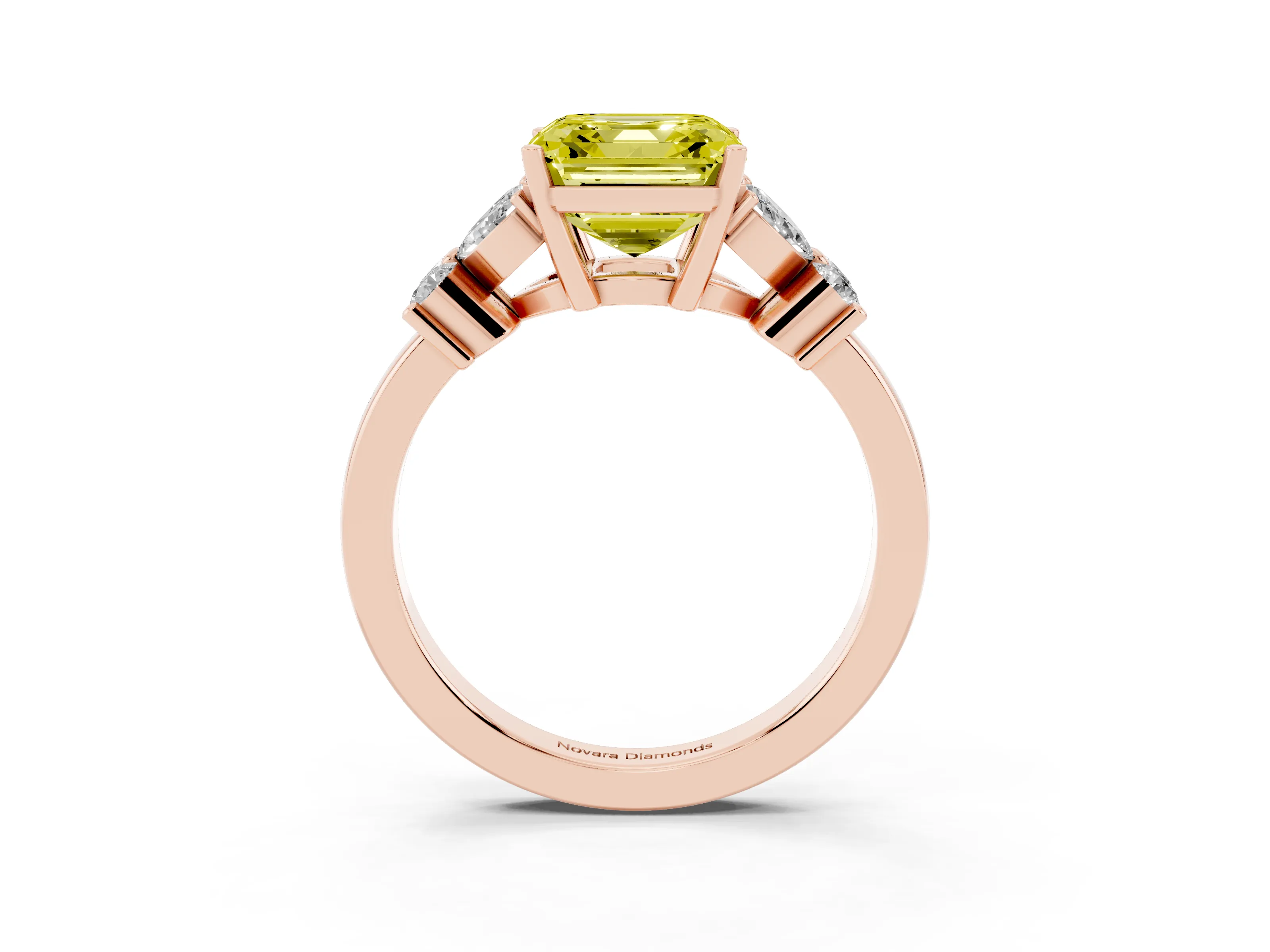 Fancy Yellow Asscher Cut Diamond Floral Cluster Ring Set in Rose gold with Marquise Petals and Prong Setting
