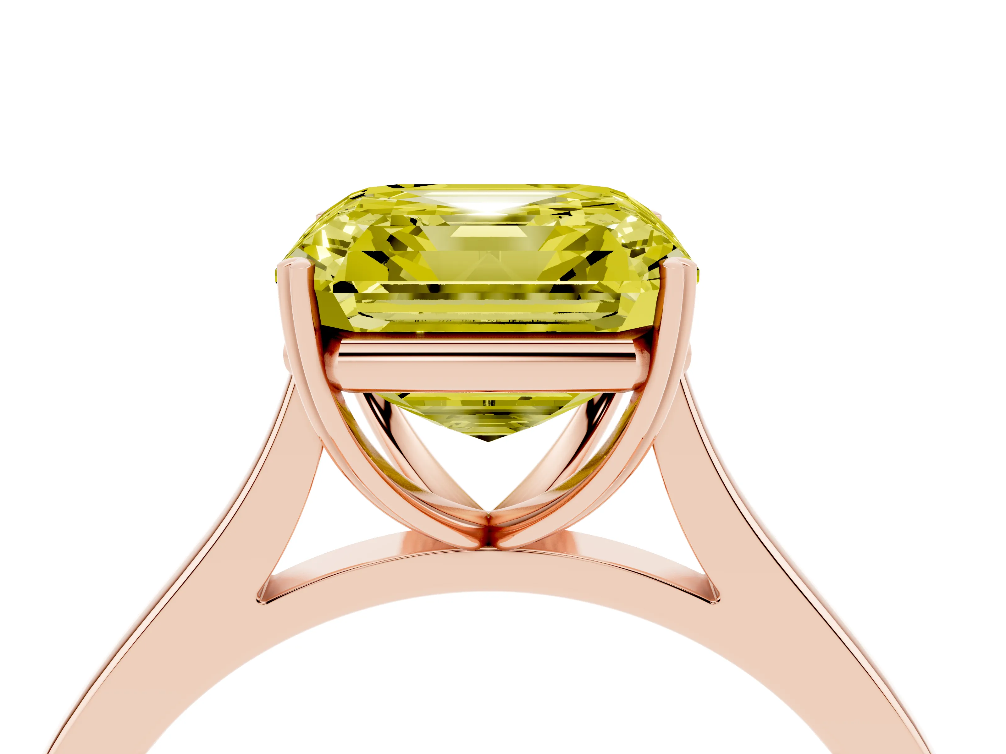 Fancy Yellow Asscher Cut Diamond Solitaire Heart Prong Engagement Ring Set in Rose gold with Tapered Band