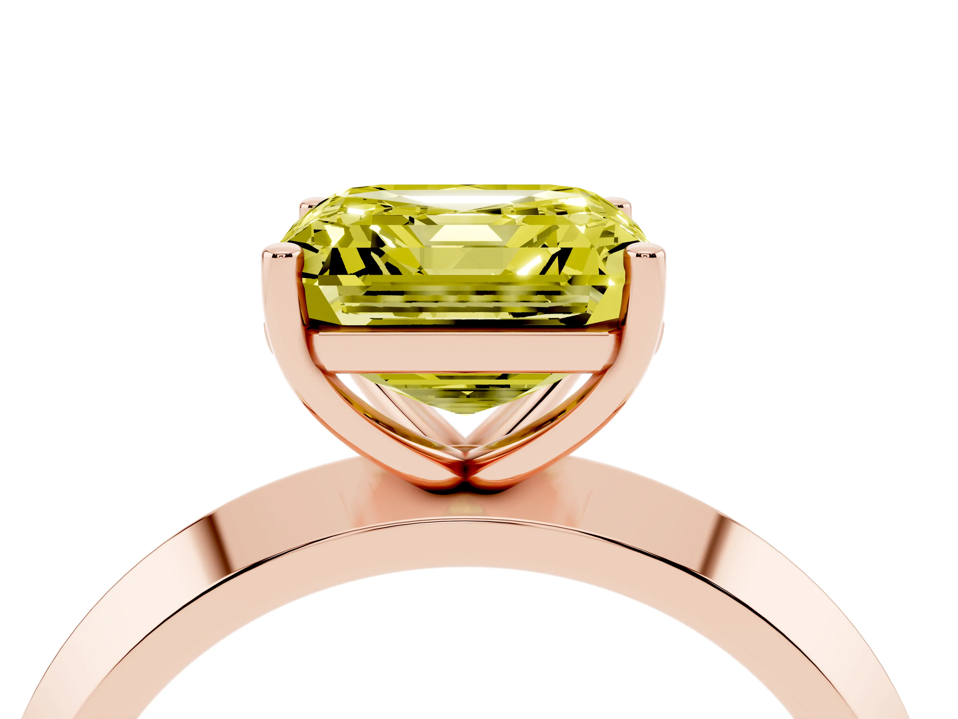 Fancy Yellow Asscher Cut Diamond Solitaire Engagement Ring Set in Rose gold with Flat Band and Prong Setting
