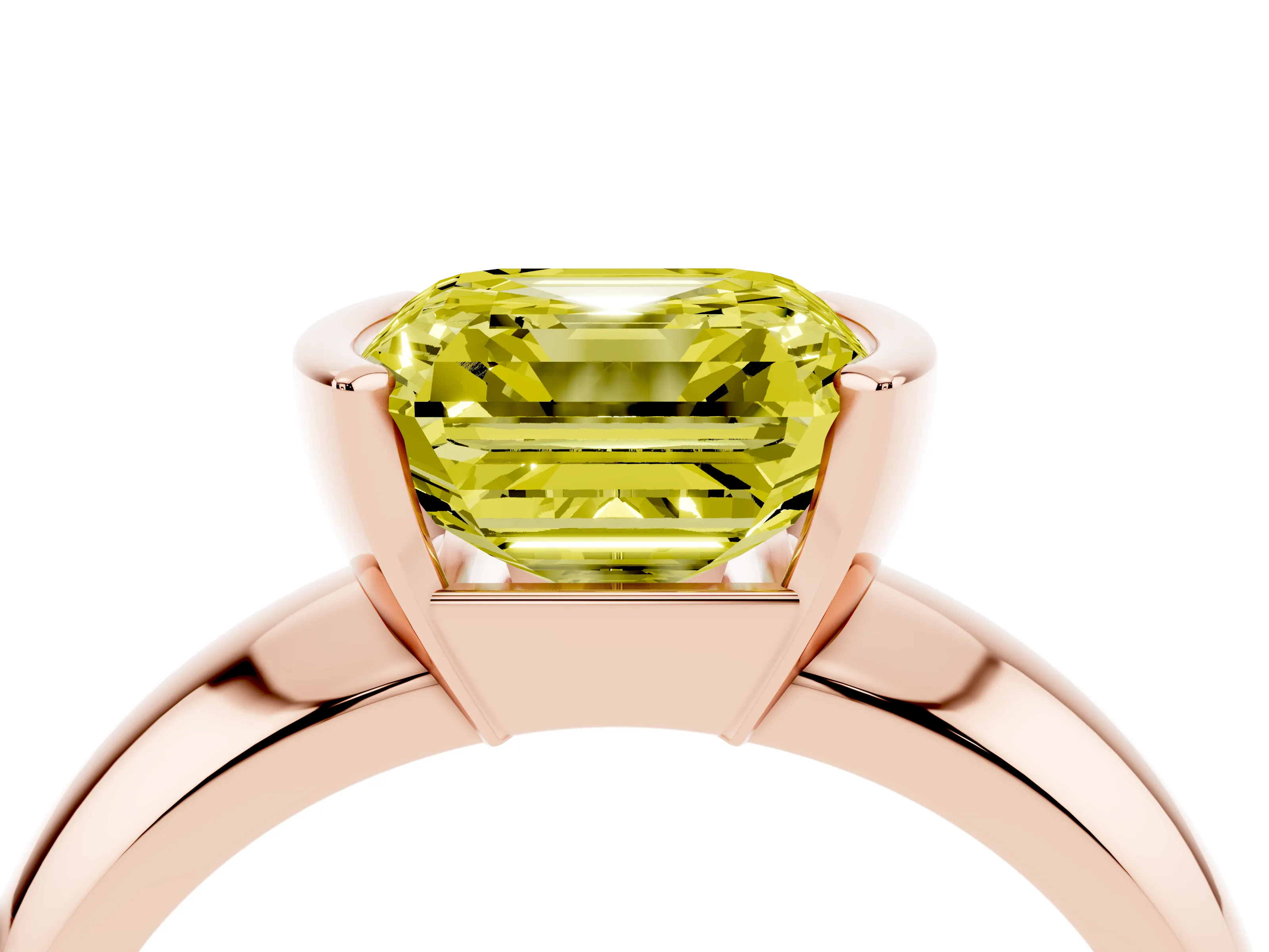 Fancy Yellow Asscher Cut Diamond Solitaire Tension Set Ring Set in Rose gold with Wide Band