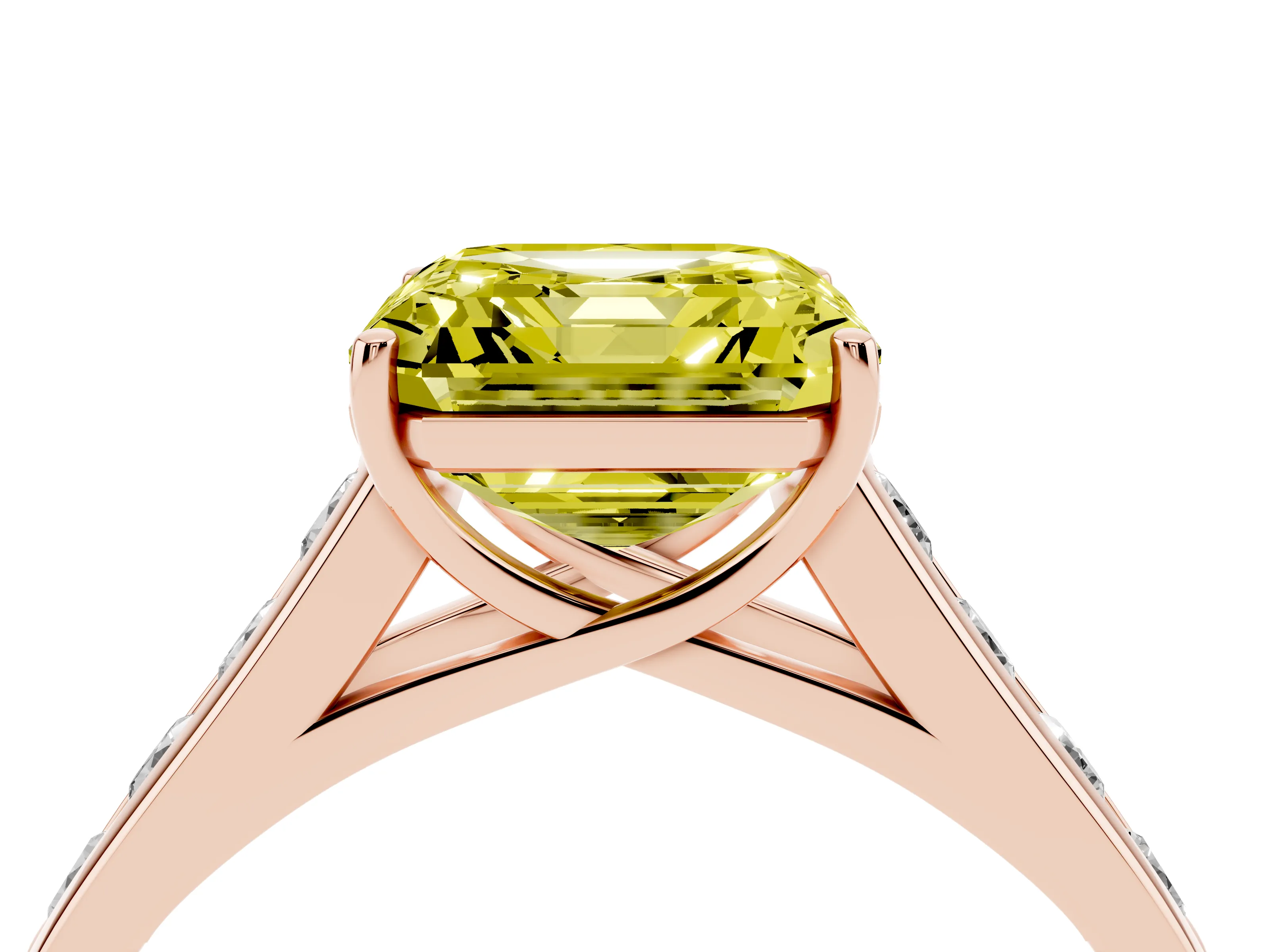 Fancy Yellow Asscher Cut Diamond Brilliant Channel-Set Solitaire Ring Set in Rose gold with Prong Setting