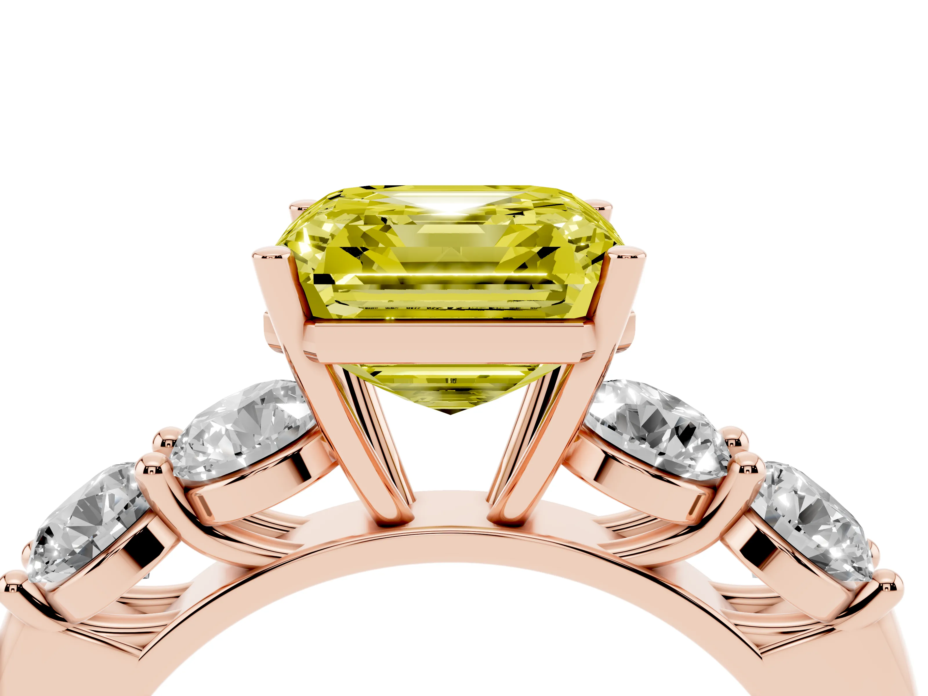Fancy Yellow Asscher Cut Diamond Five-Stone Prong Set Ring Set in Rose gold with Classic Band