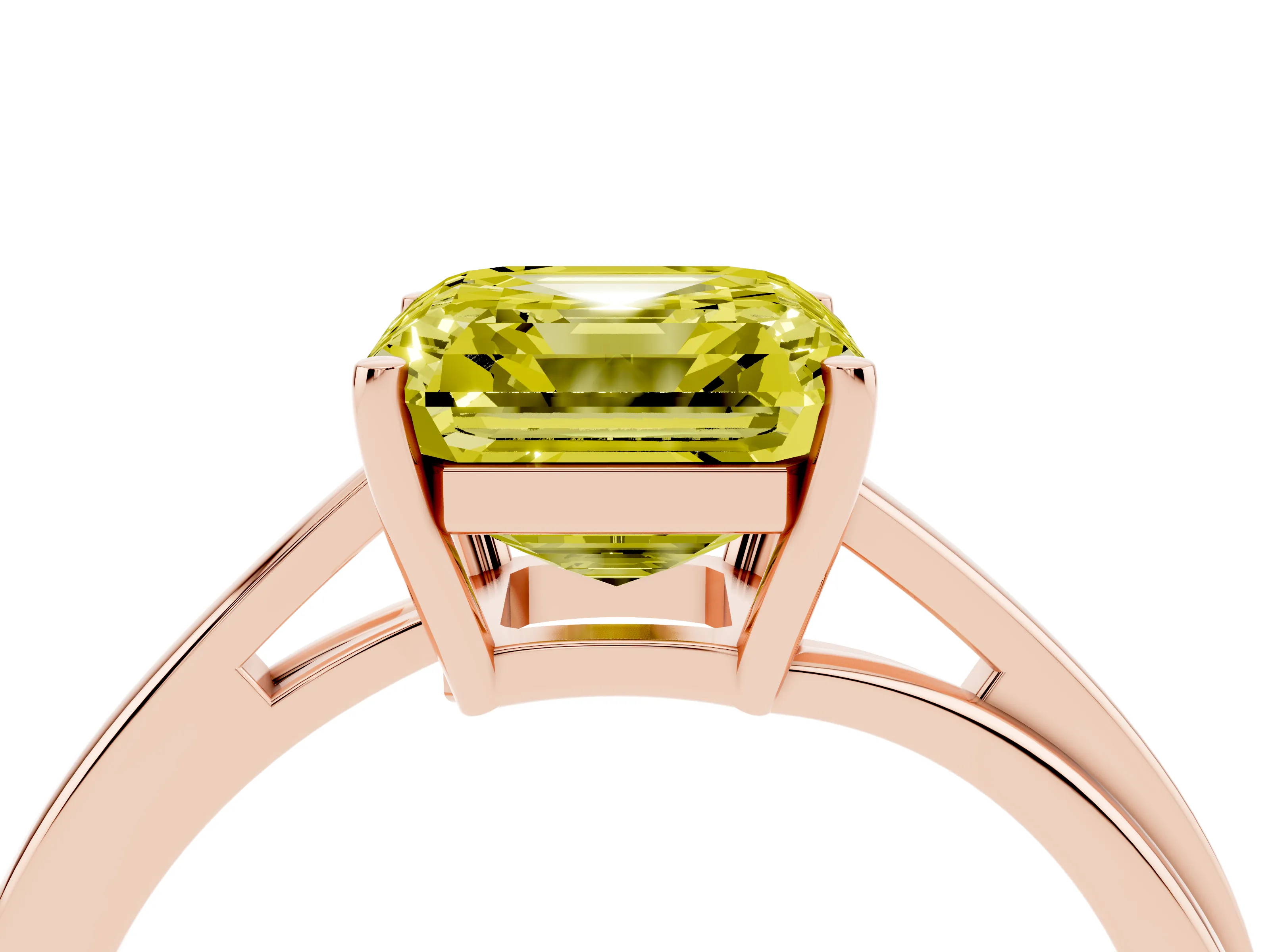Fancy Yellow Asscher Cut Diamond Solitaire Twist Band Ring Set in Rose gold with Prong Setting