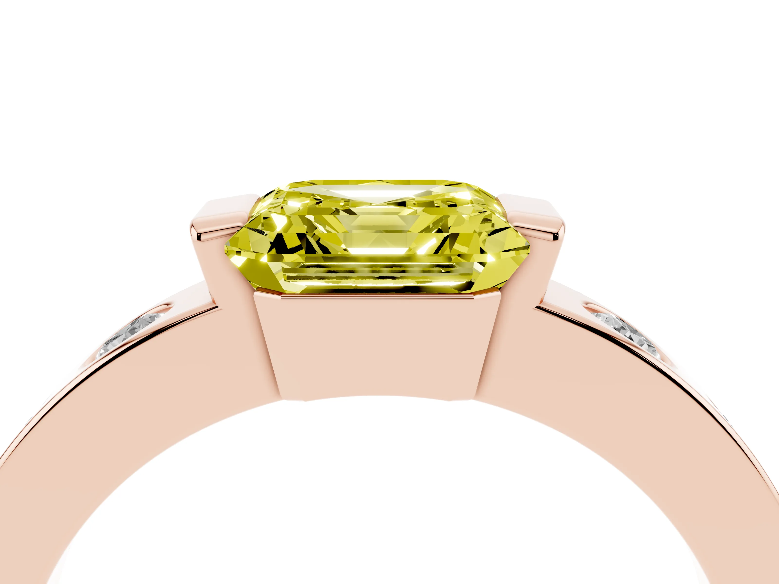 Fancy Yellow Asscher Cut Diamond Channel-Set Band Ring Set in Rose gold with Bezel Prong Setting