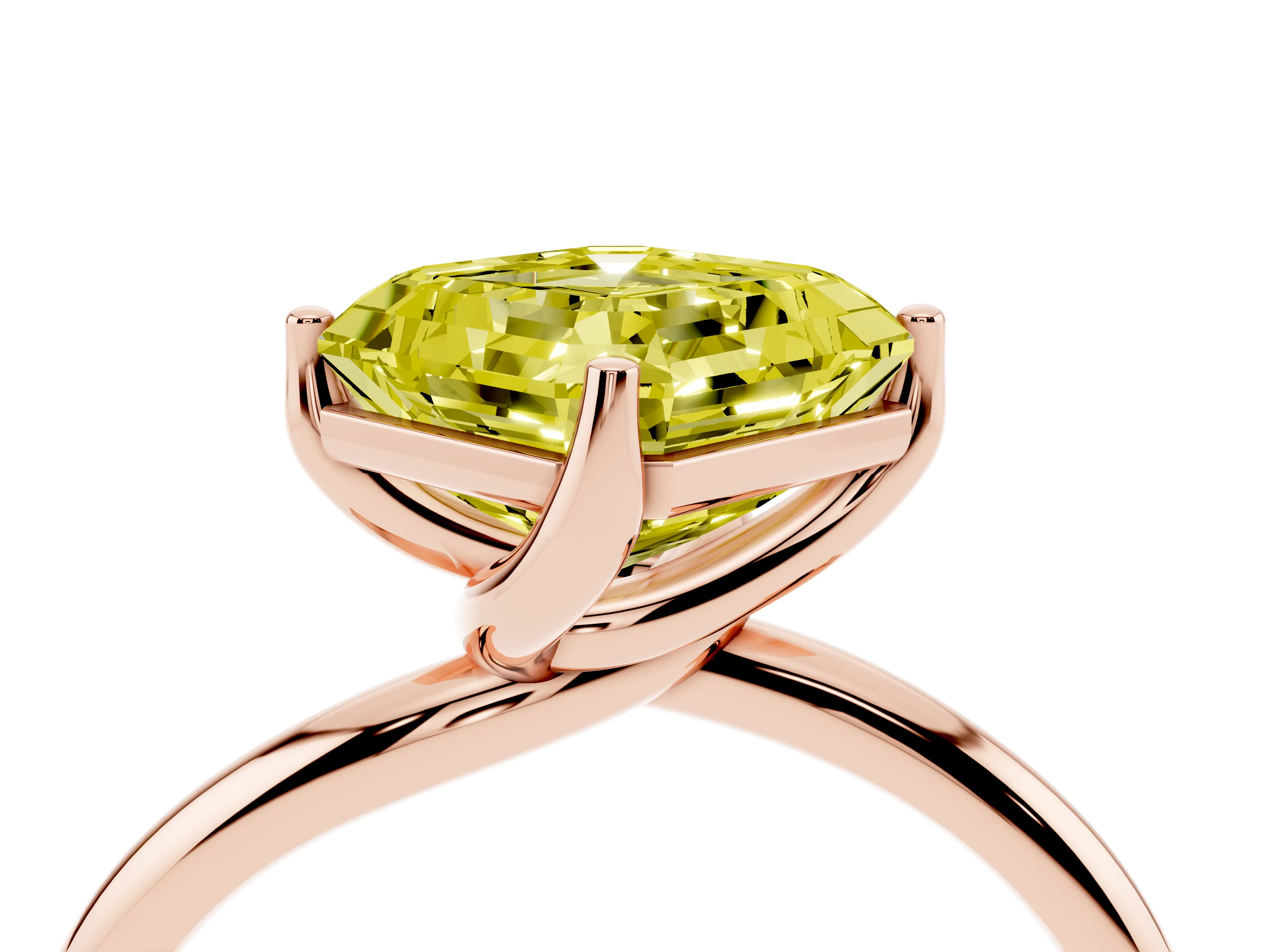 Fancy Yellow Asscher Cut Diamond Solitaire Engagement Ring Set in Rose gold with Classic Plain Band