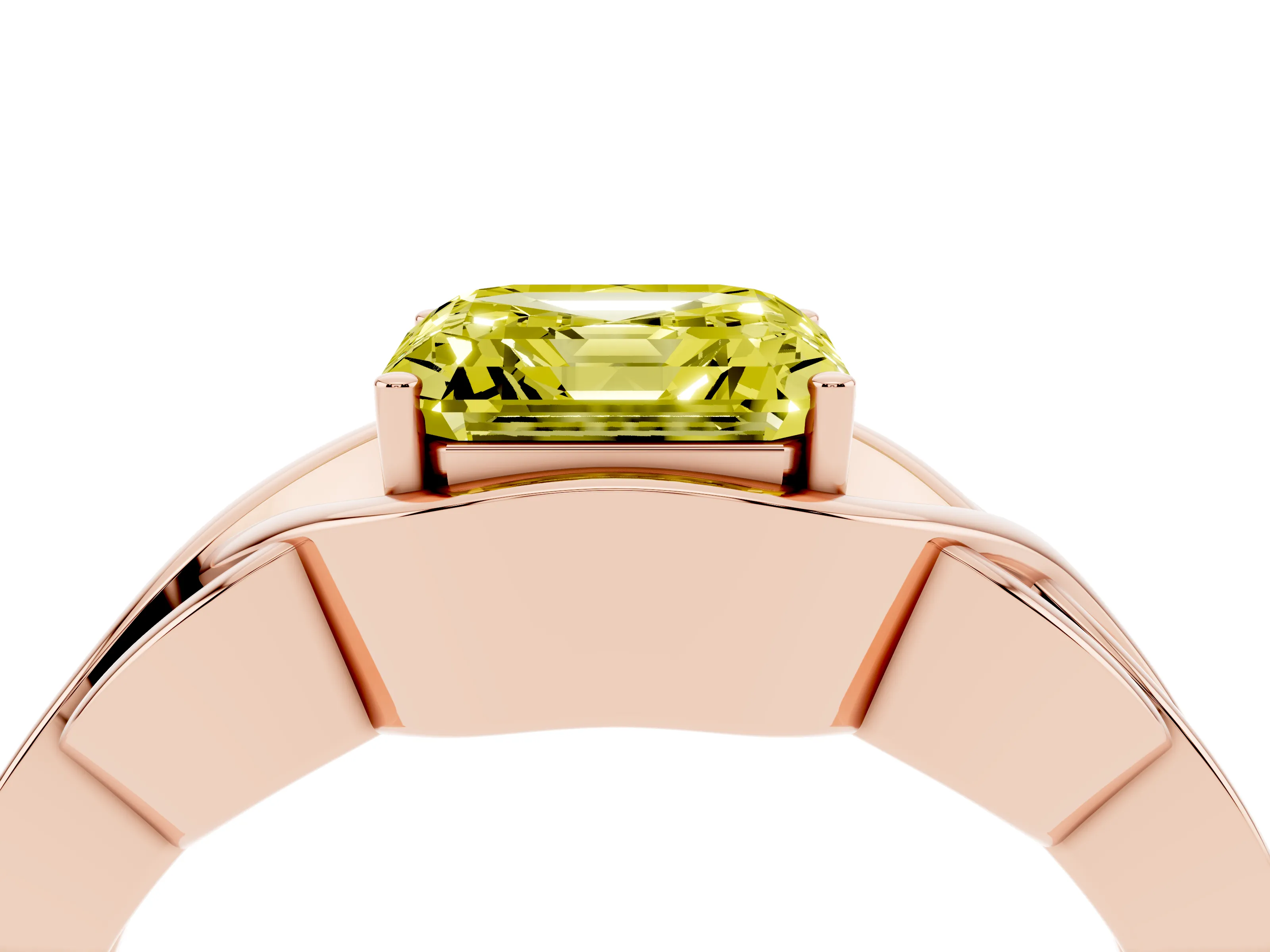 Fancy Yellow Asscher Cut Diamond Solitaire Ring Set in Rose gold with Intertwined Band