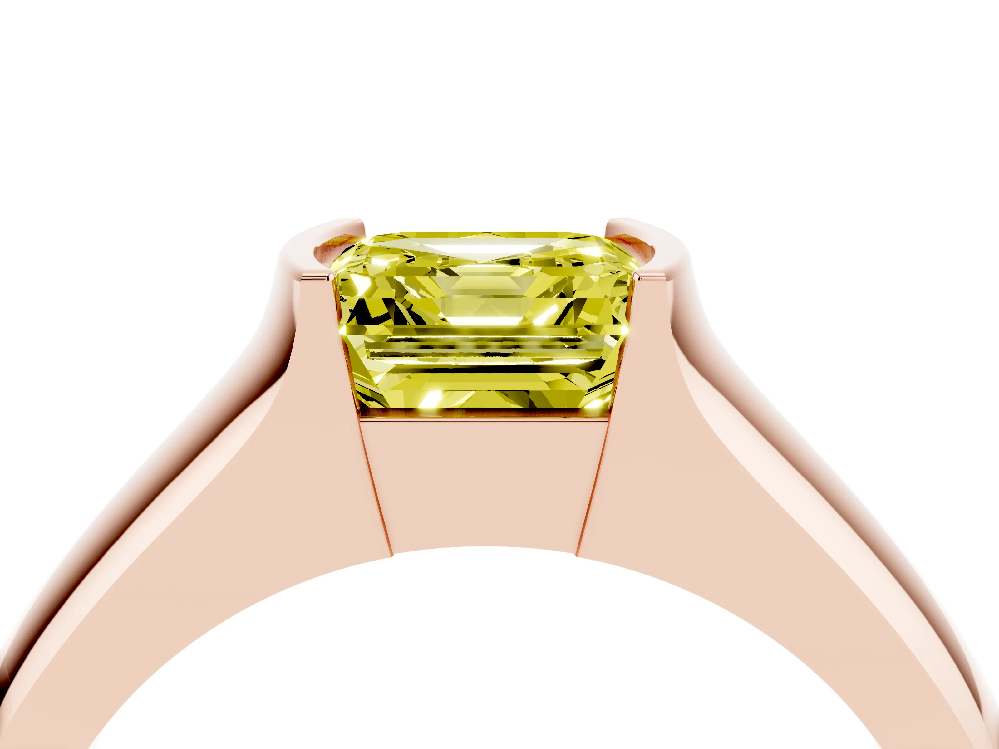 Fancy Yellow Asscher Cut Diamond Bezel Solitaire Ring Set in Rose gold with Wide Band
