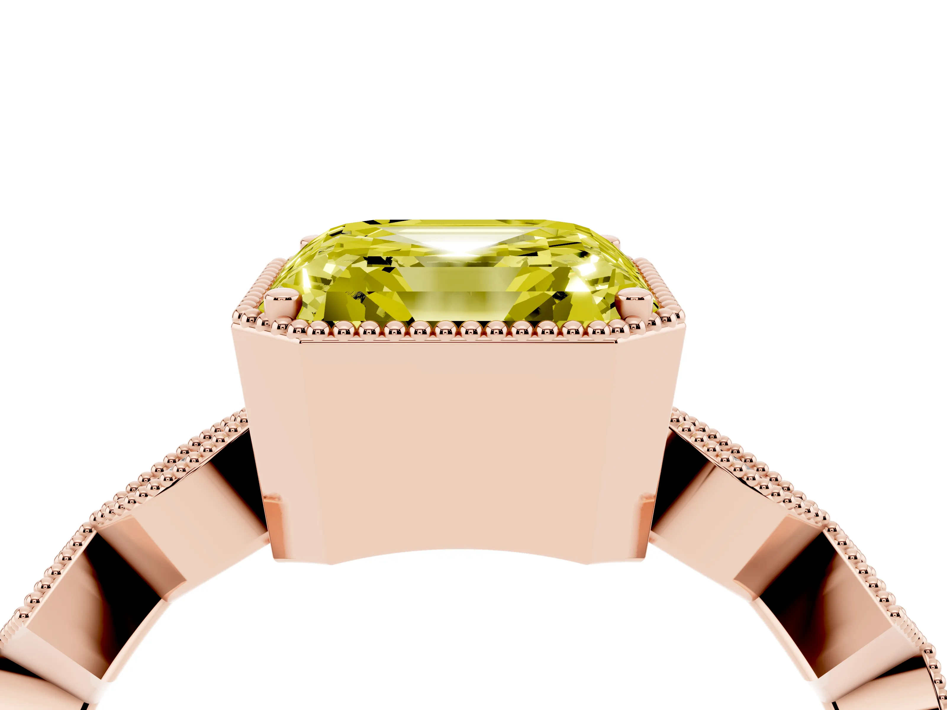 Fancy Yellow Asscher Cut Diamond Milgrain Marquise Twist Band Ring Set in Rose gold with Prong Setting