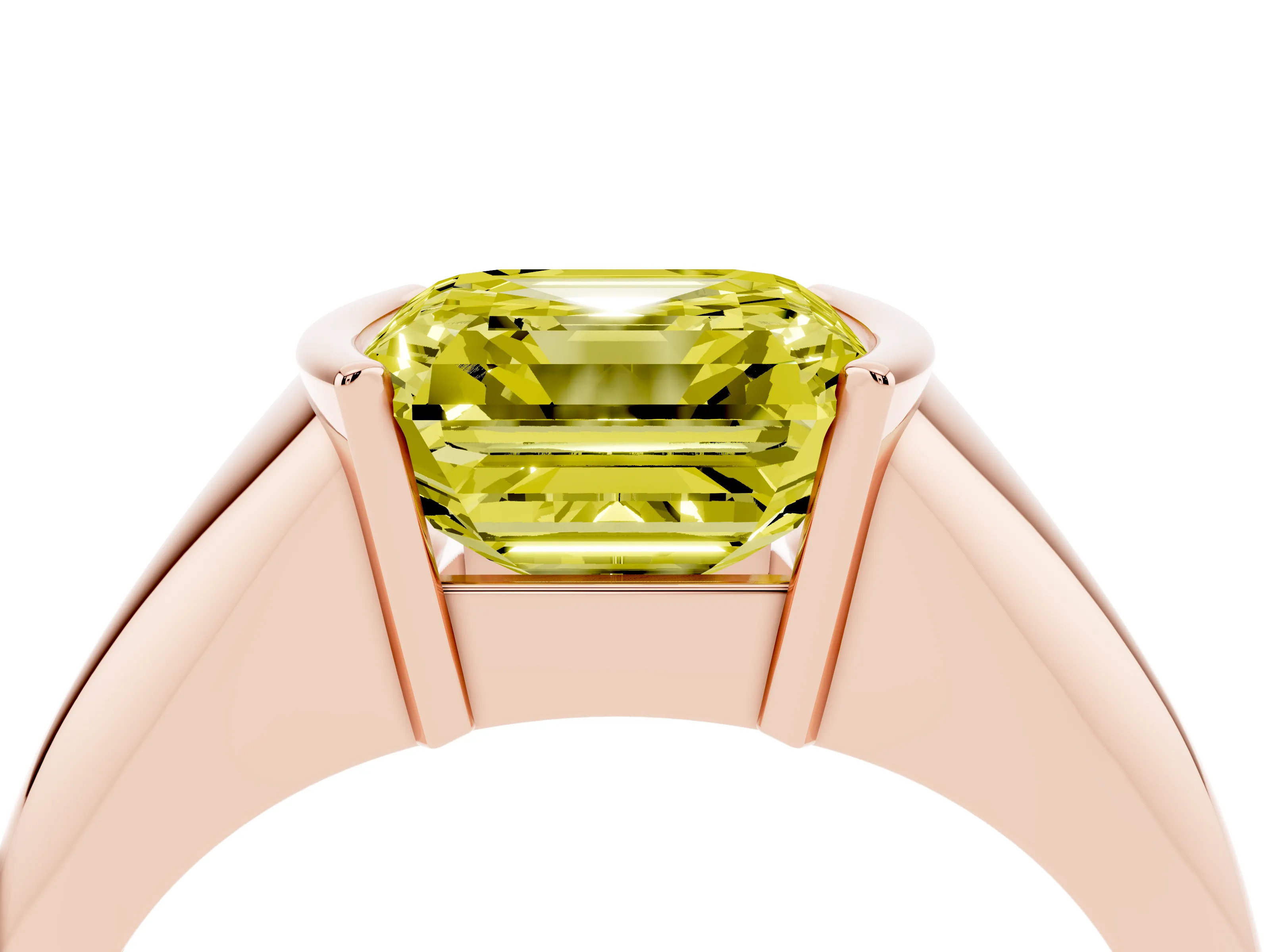 Fancy Yellow Asscher Cut Diamond Solitaire Tension Set Ring Set in Rose gold