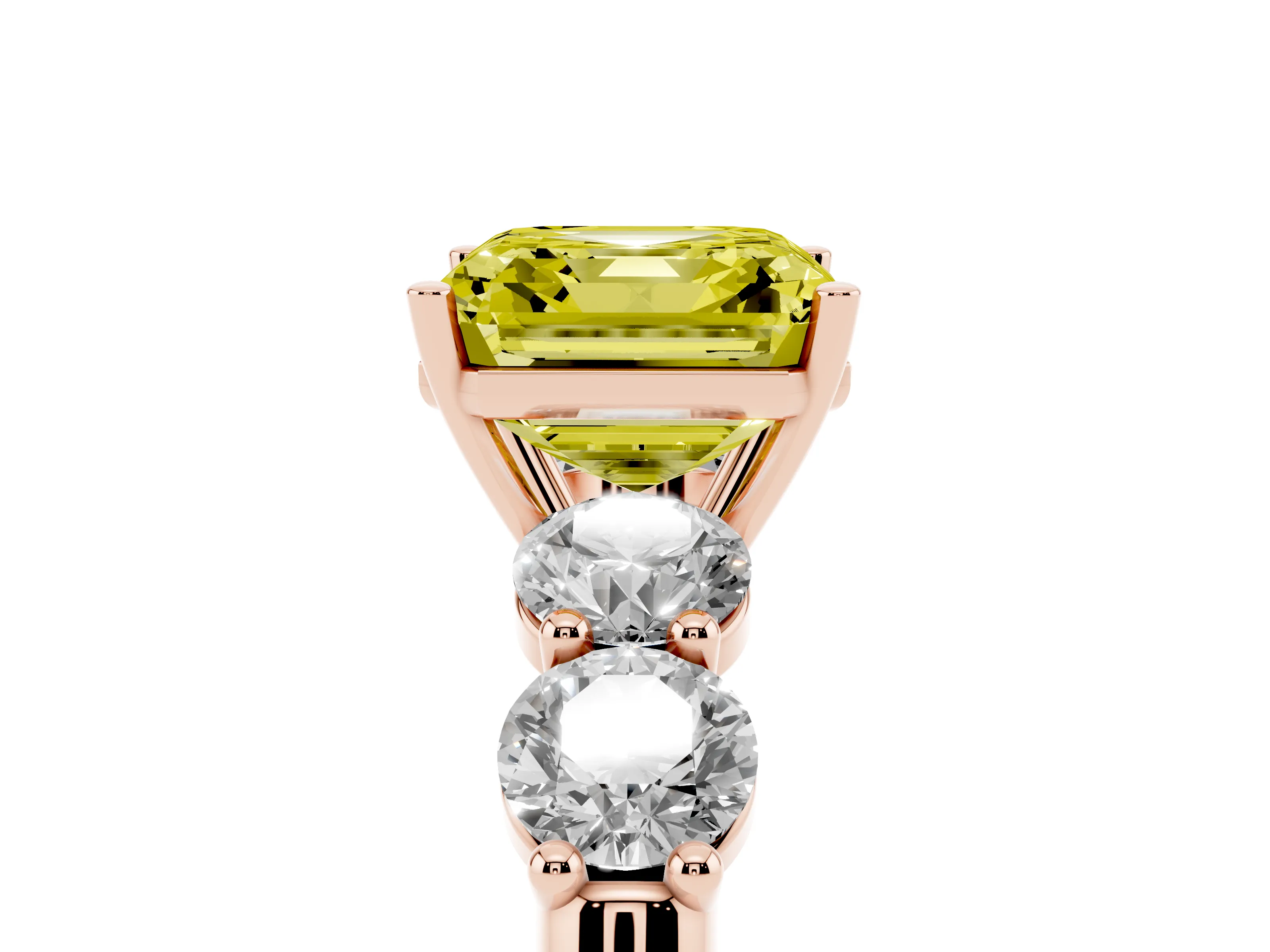 Fancy Yellow Asscher Cut Diamond Five-Stone Prong Set Ring Set in Rose gold with Classic Band