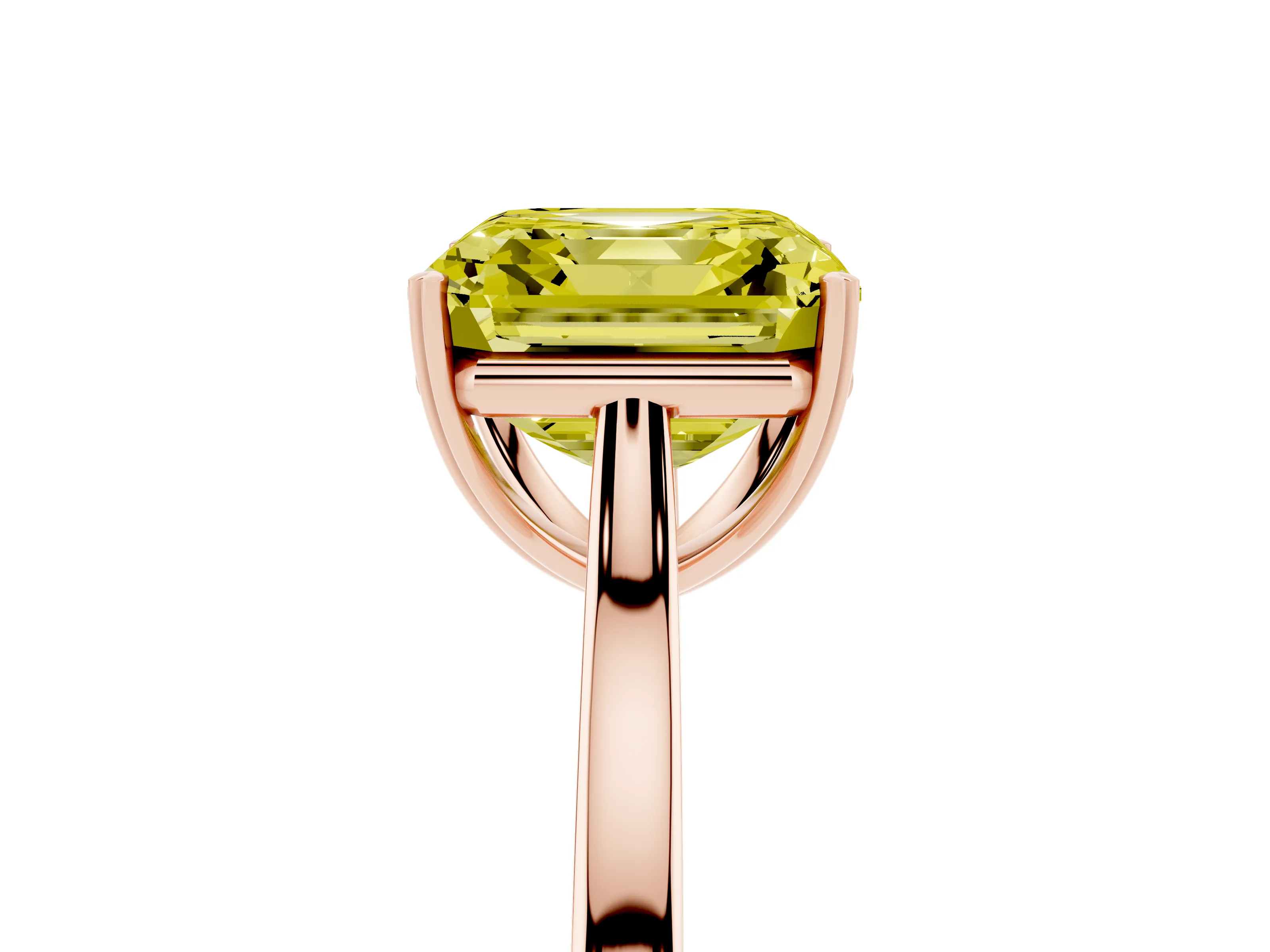 Fancy Yellow Asscher Cut Diamond Solitaire Heart Prong Engagement Ring Set in Rose gold with Tapered Band