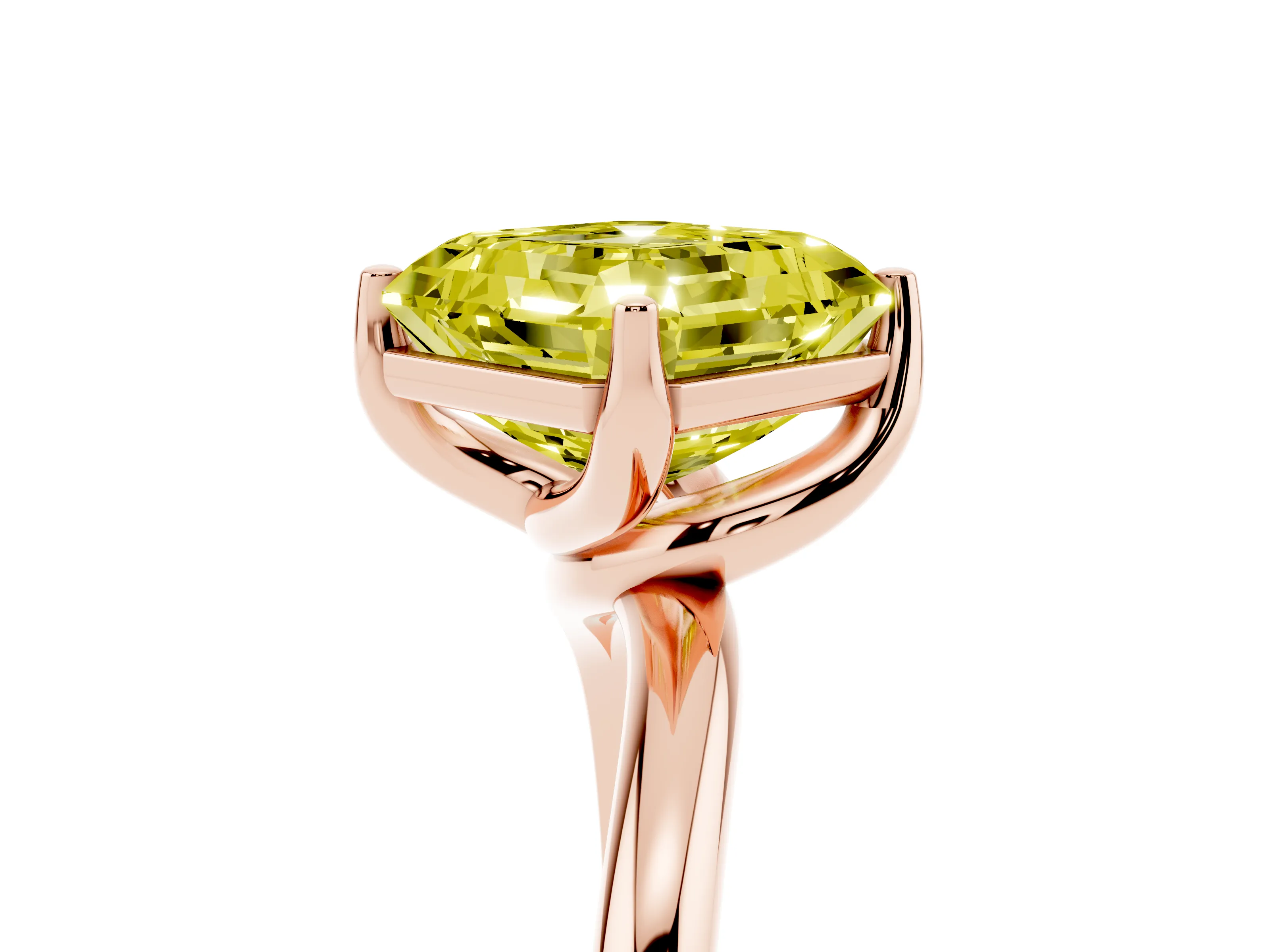 Fancy Yellow Asscher Cut Diamond Solitaire Engagement Ring Set in Rose gold with Classic Plain Band