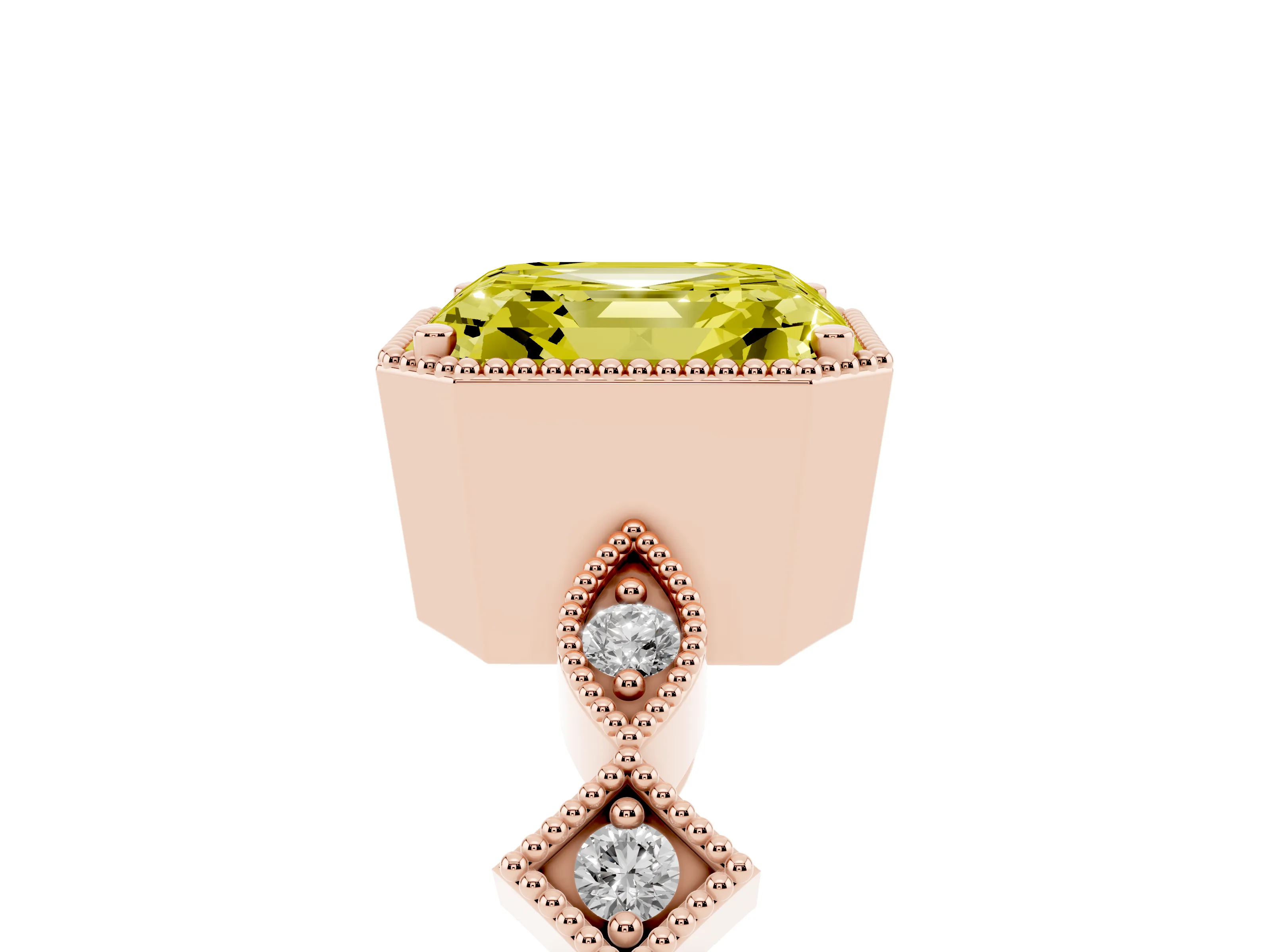 Fancy Yellow Asscher Cut Diamond Milgrain Marquise Twist Band Ring Set in Rose gold with Prong Setting