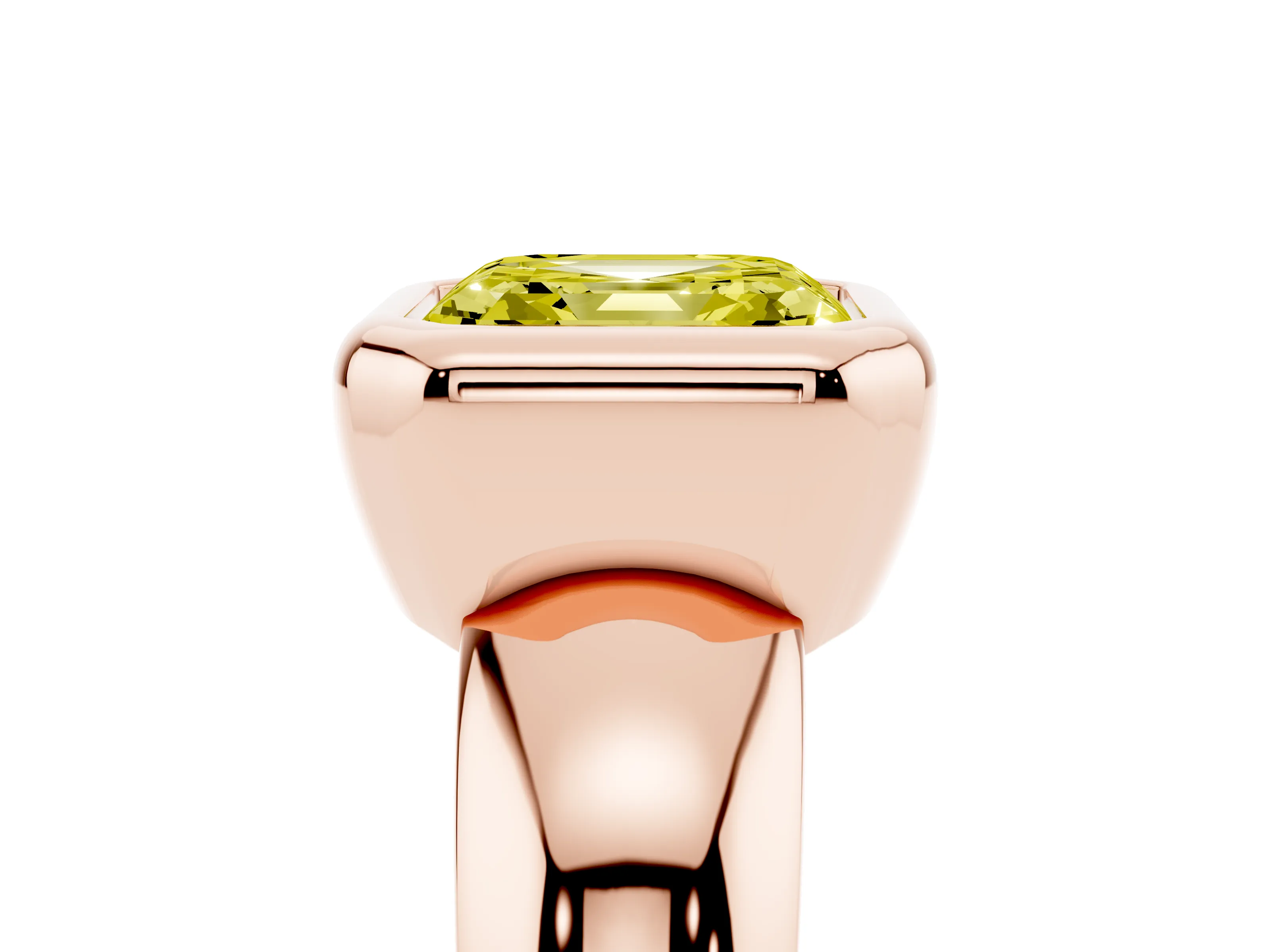 Fancy Yellow Bezel Set Asscher Cut Diamond Solitaire Ring Set in Rose gold with Wide Band