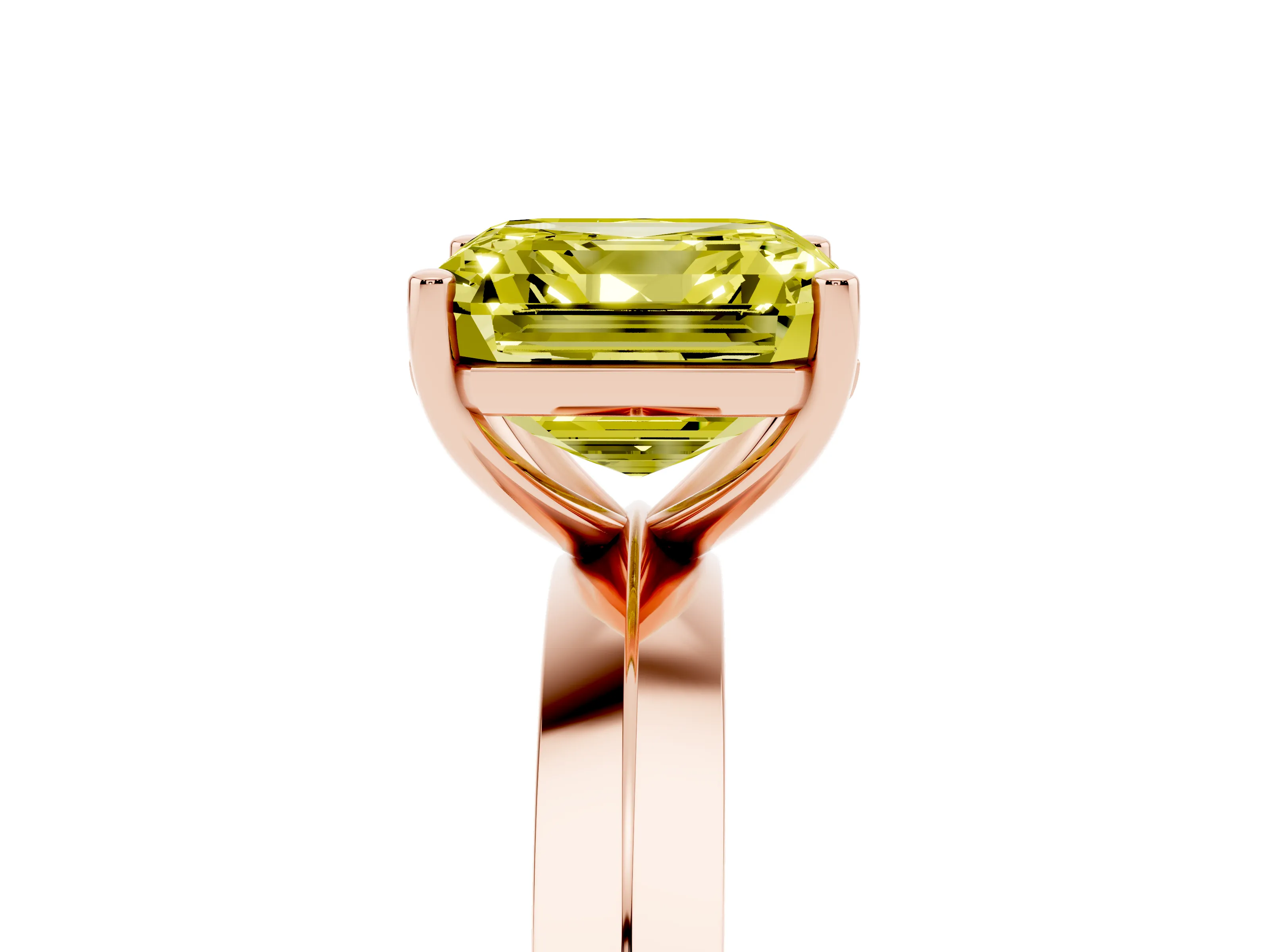 Fancy Yellow Asscher Cut Diamond Solitaire Engagement Ring Set in Rose gold with Flat Band and Prong Setting